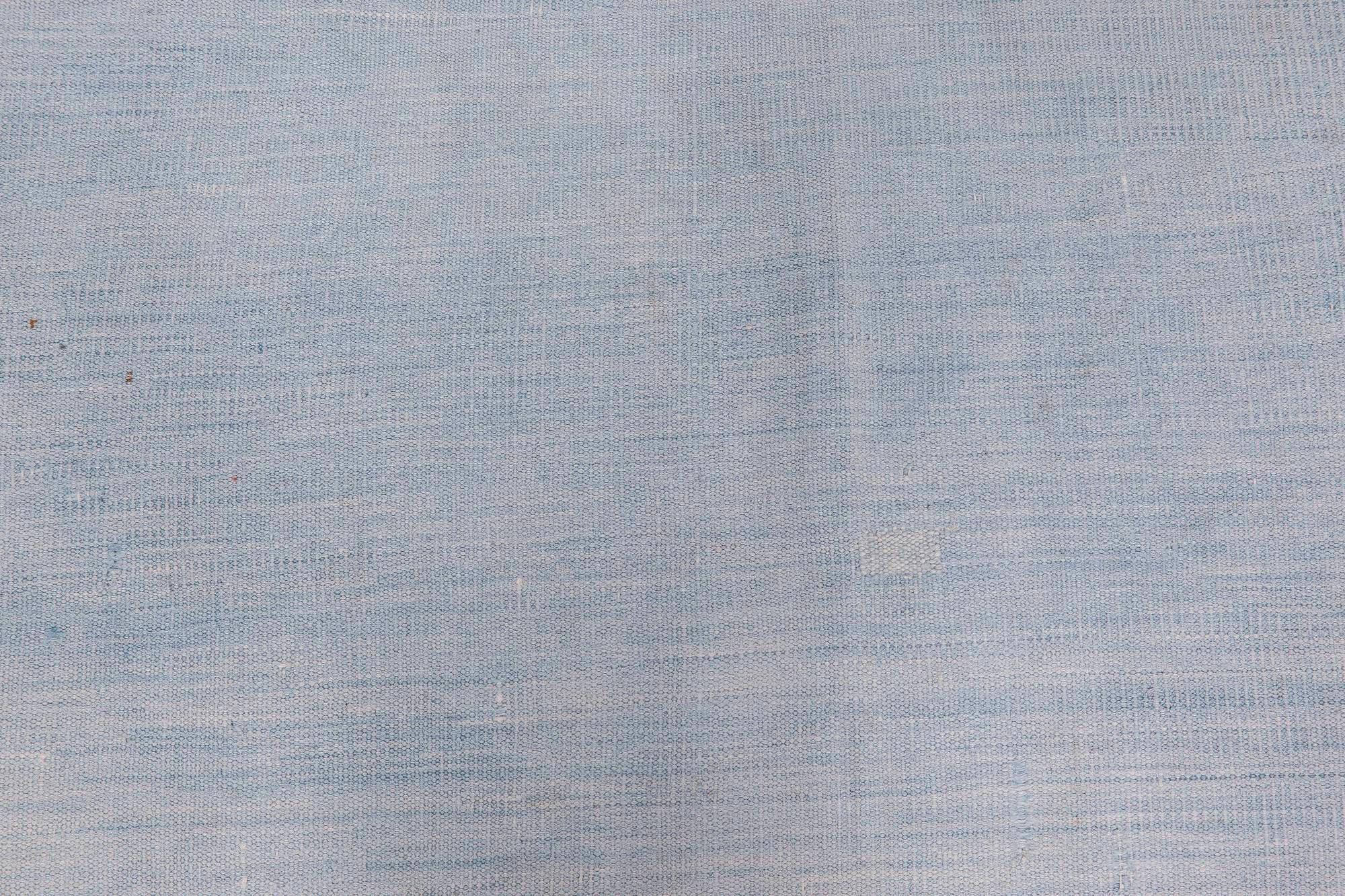 Hand-Woven Midcentury Indian Dhurrie Blue Handmade Cotton Rug For Sale