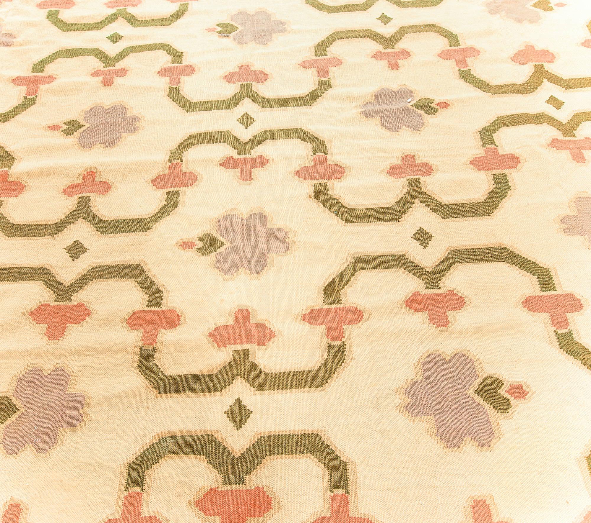 Indischer Dhurrie-Teppich aus der Mitte des Jahrhunderts, handgewebte Baumwolle (Moderne der Mitte des Jahrhunderts) im Angebot