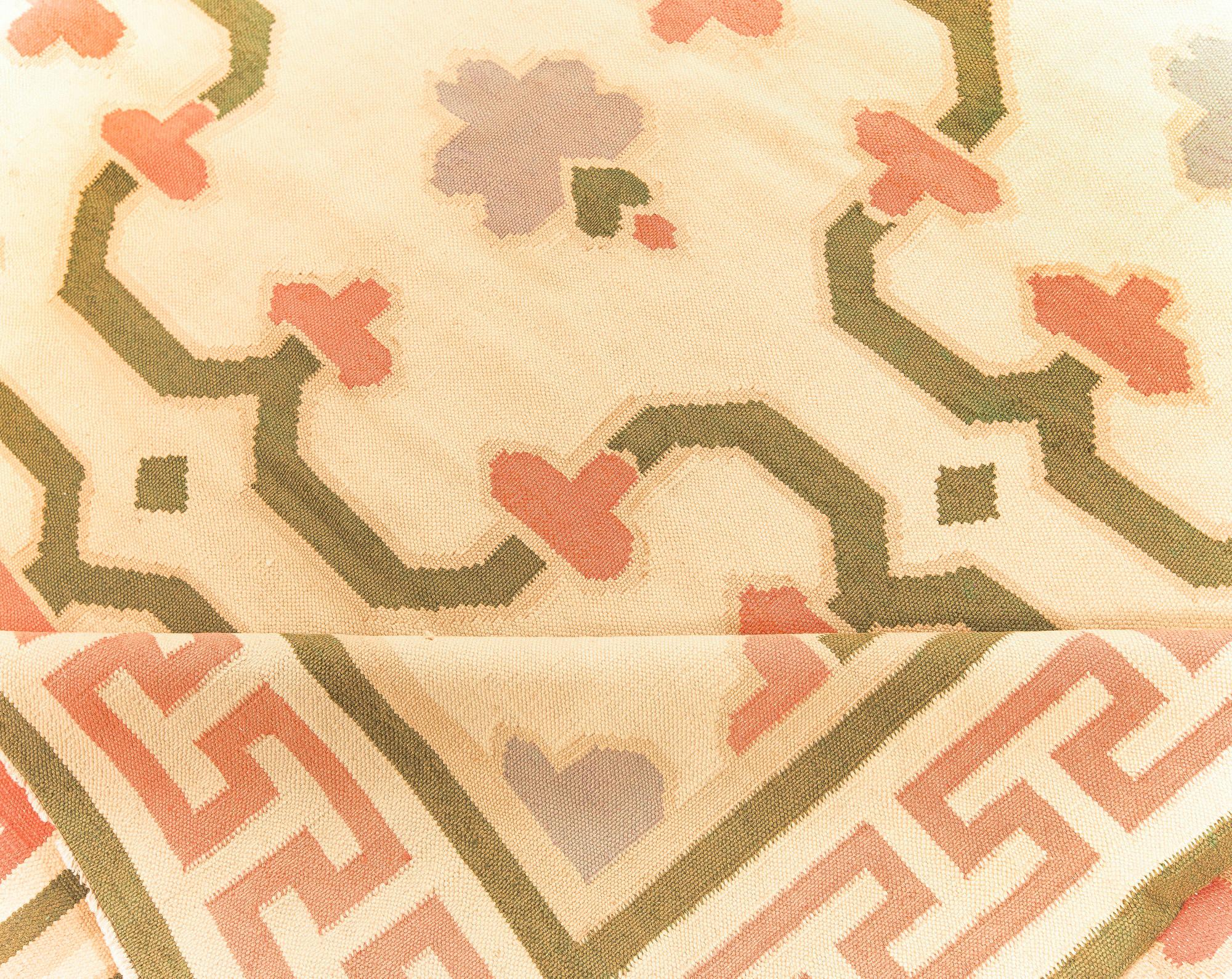Indischer Dhurrie-Teppich aus der Mitte des Jahrhunderts, handgewebte Baumwolle (Handgewebt) im Angebot