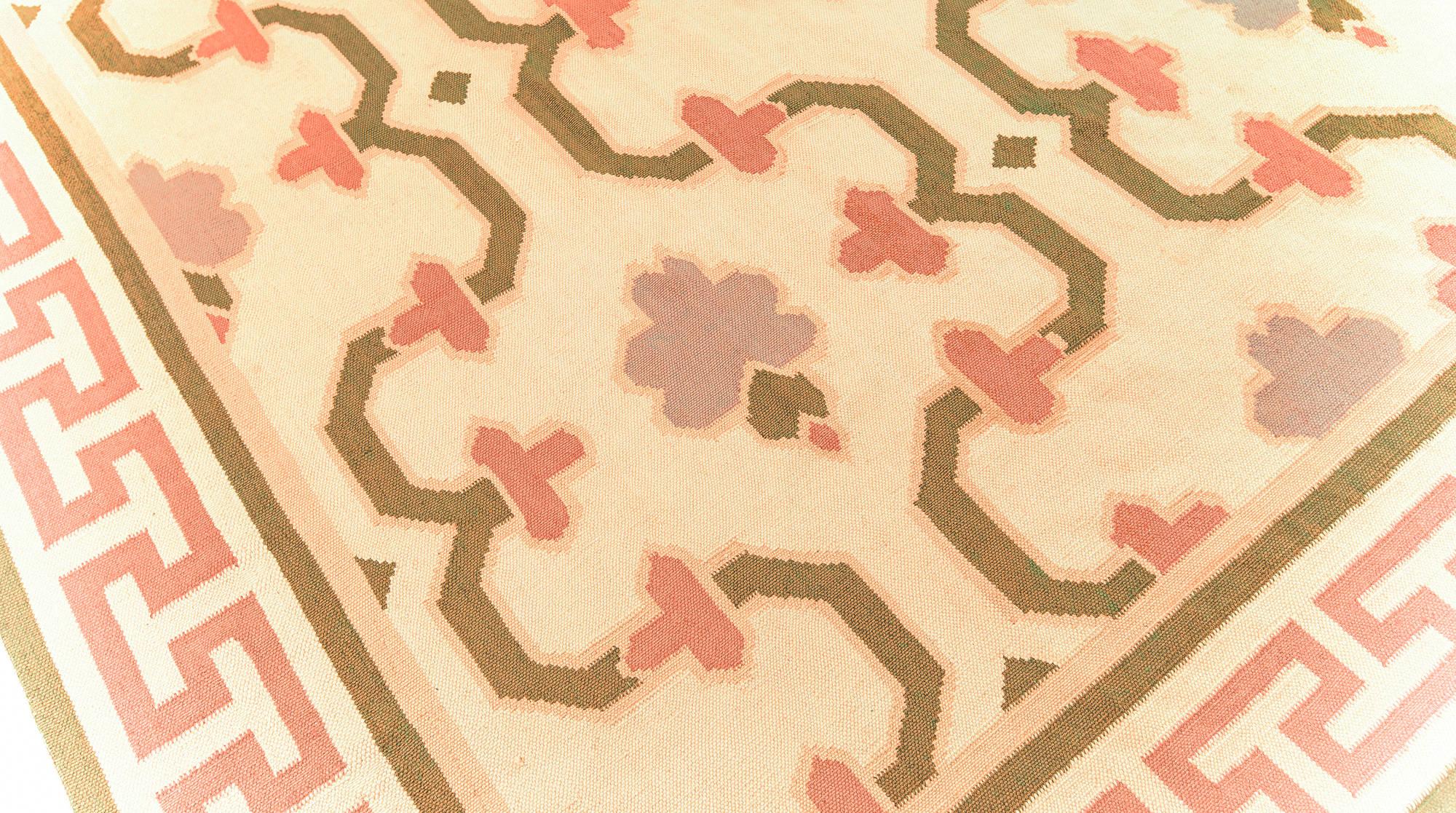 Indischer Dhurrie-Teppich aus der Mitte des Jahrhunderts, handgewebte Baumwolle im Zustand „Gut“ im Angebot in New York, NY
