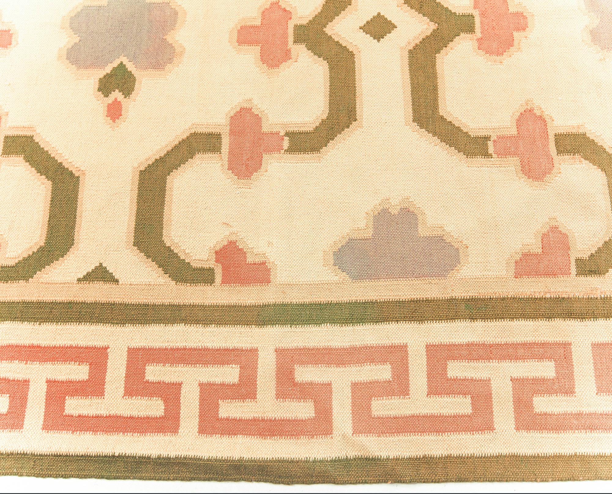 20th Century Midcentury Indian Dhurrie Handwoven Cotton Rug For Sale