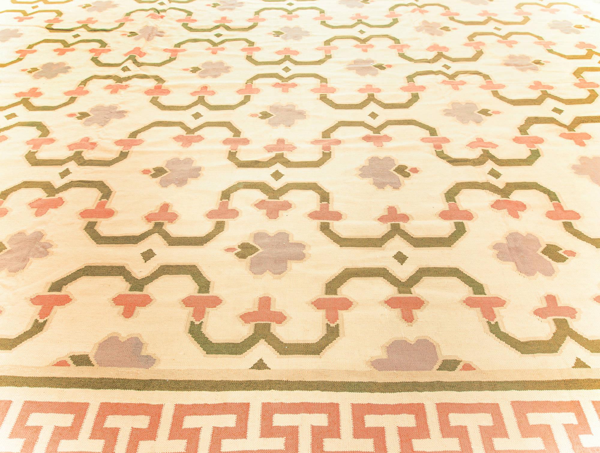 Indischer Dhurrie-Teppich aus der Mitte des Jahrhunderts, handgewebte Baumwolle im Angebot 2
