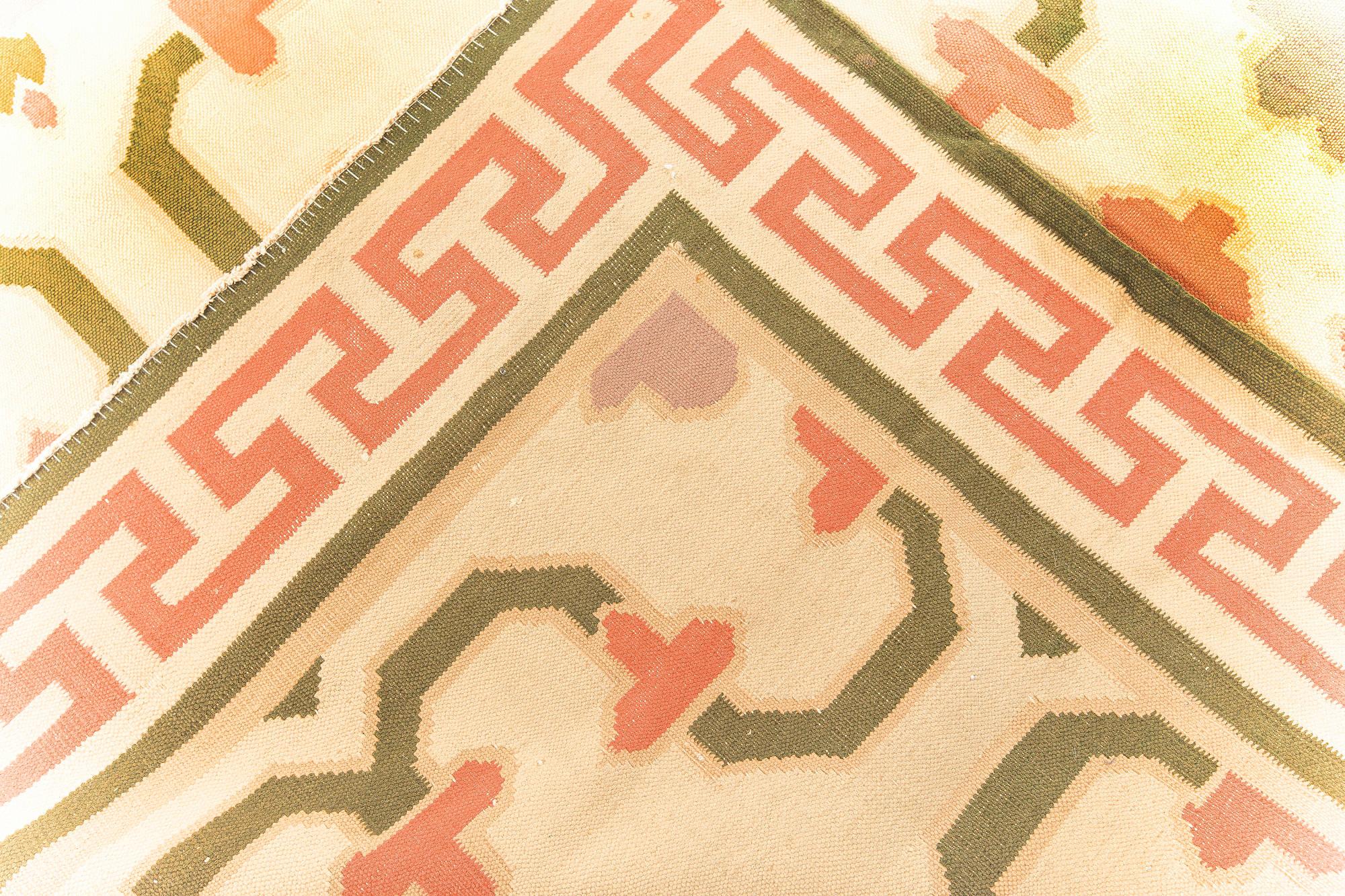 Indischer Dhurrie-Teppich aus der Mitte des Jahrhunderts, handgewebte Baumwolle im Angebot 3