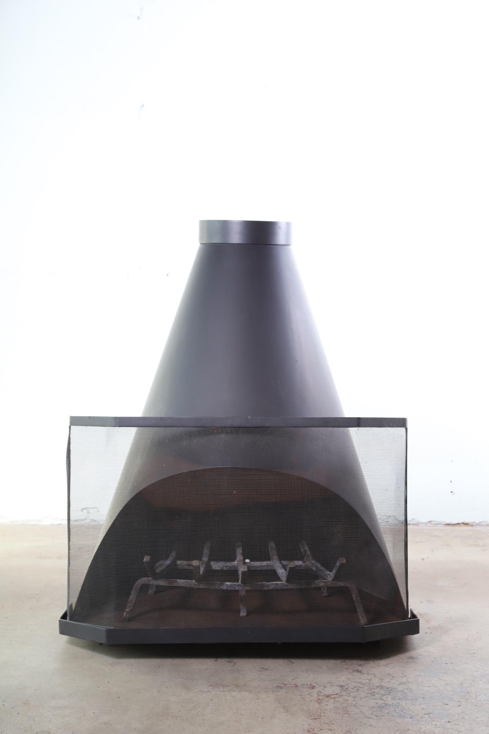 American Midcentury Indoor Outdoor Cone Fireplace