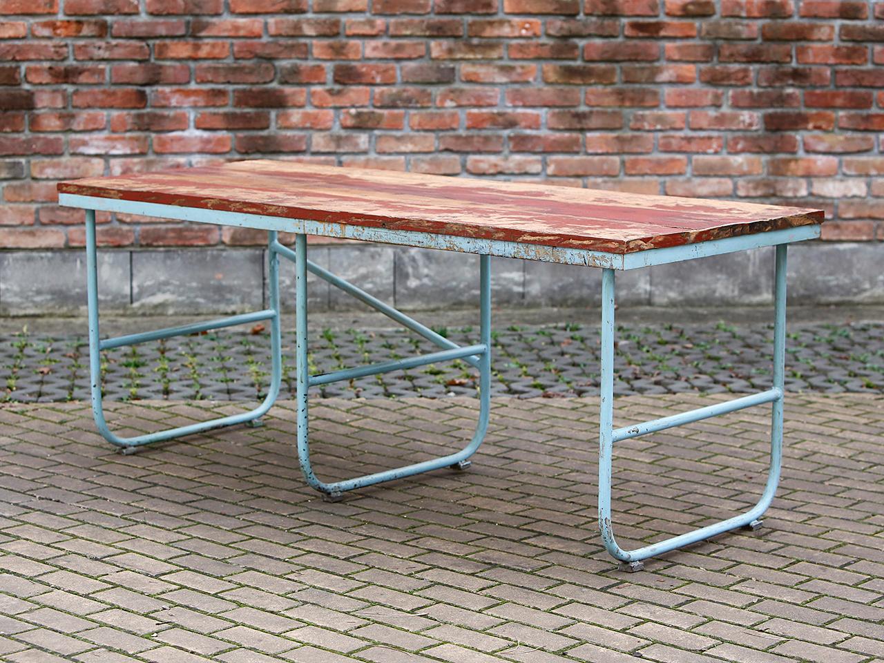 This table comes from an old glass factory in the Czech Republic. Produced in the 1950s. Iron construction and original paint.