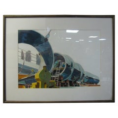 Vintage Midcentury Industrial Factory Illustration