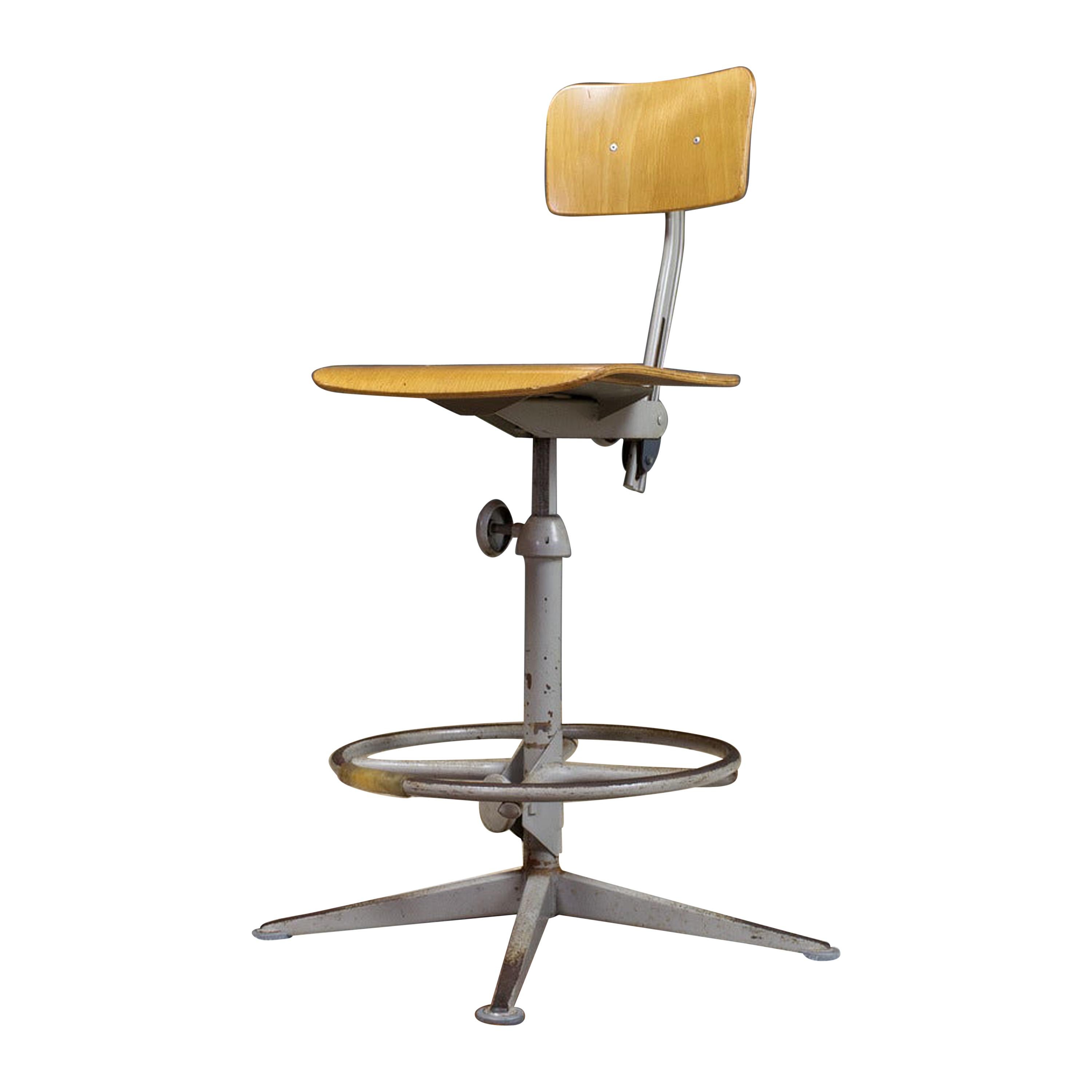 Midcentury Industrial Friso Kramer Drafting Stool in Plywood, Netherlands, 1963