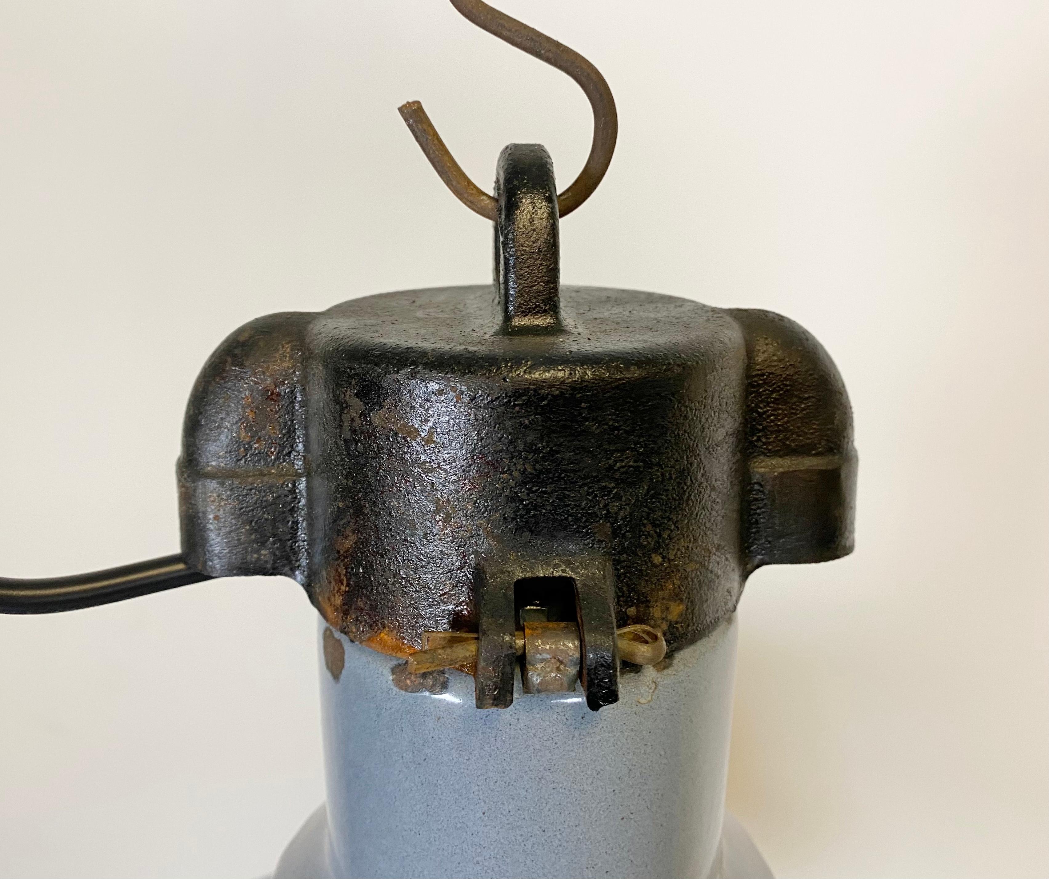 Czech Midcentury Industrial Grey Enameled Factory Lamp, 1950s