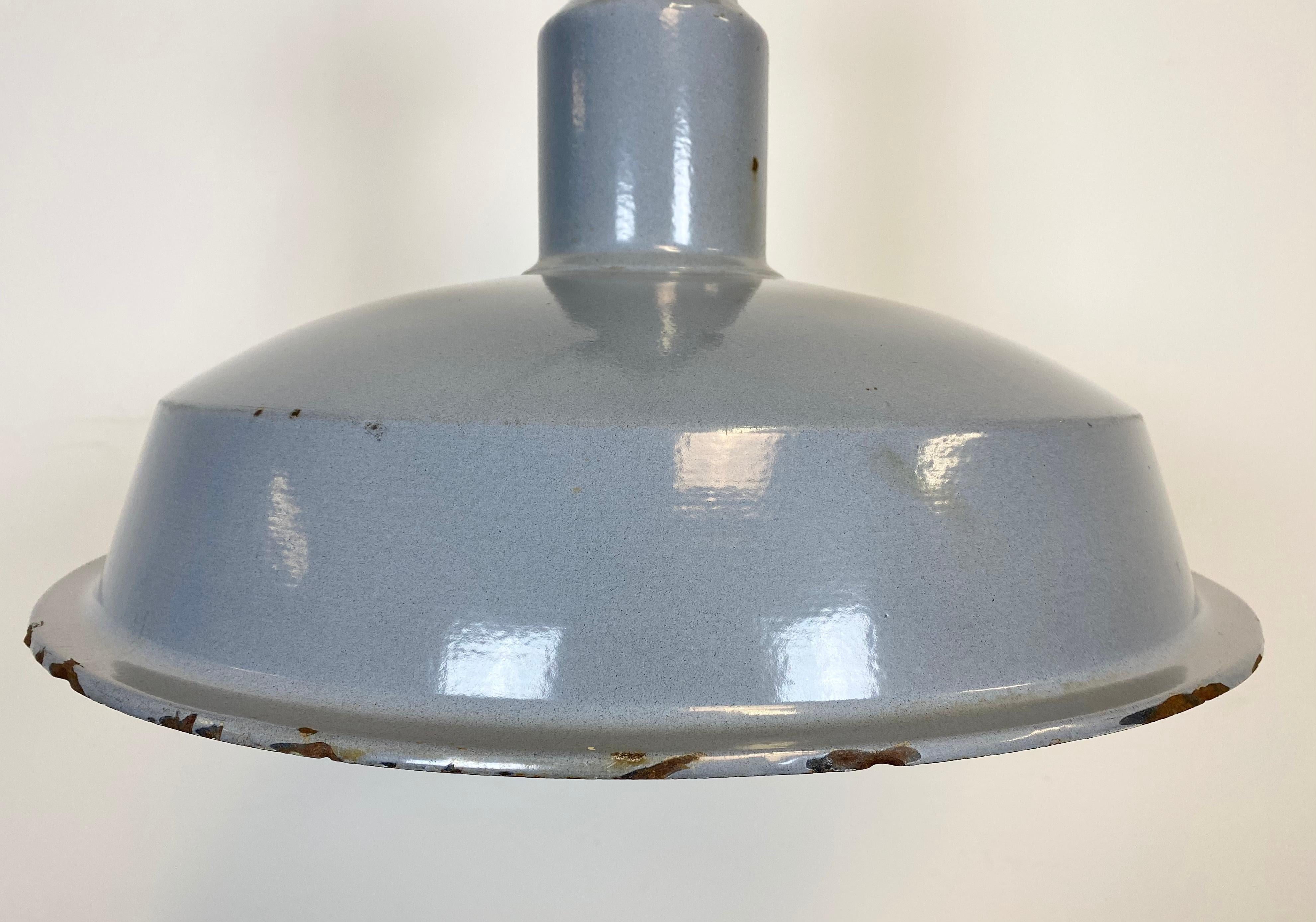 Midcentury Industrial Grey Enameled Factory Lamp, 1950s In Good Condition In Kojetice, CZ