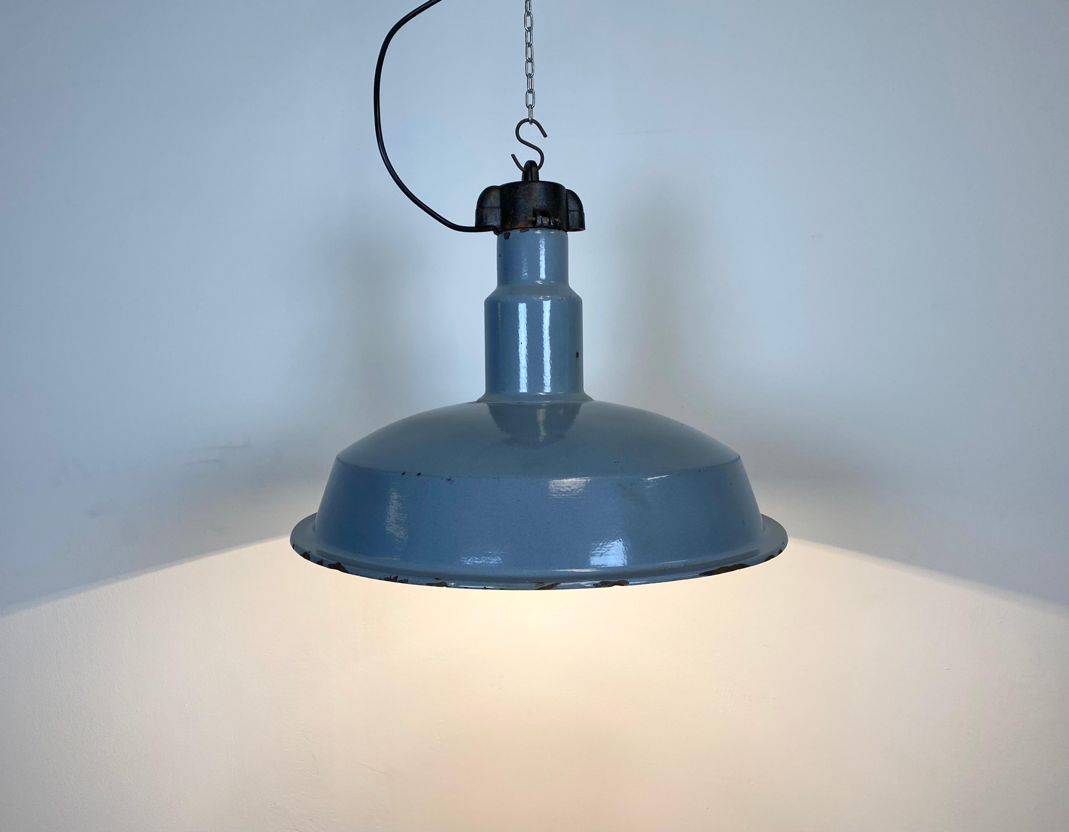 20th Century Midcentury Industrial Grey Enameled Factory Lamp, 1950s