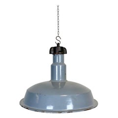 Midcentury Industrial Grey Enameled Factory Lamp, 1950s
