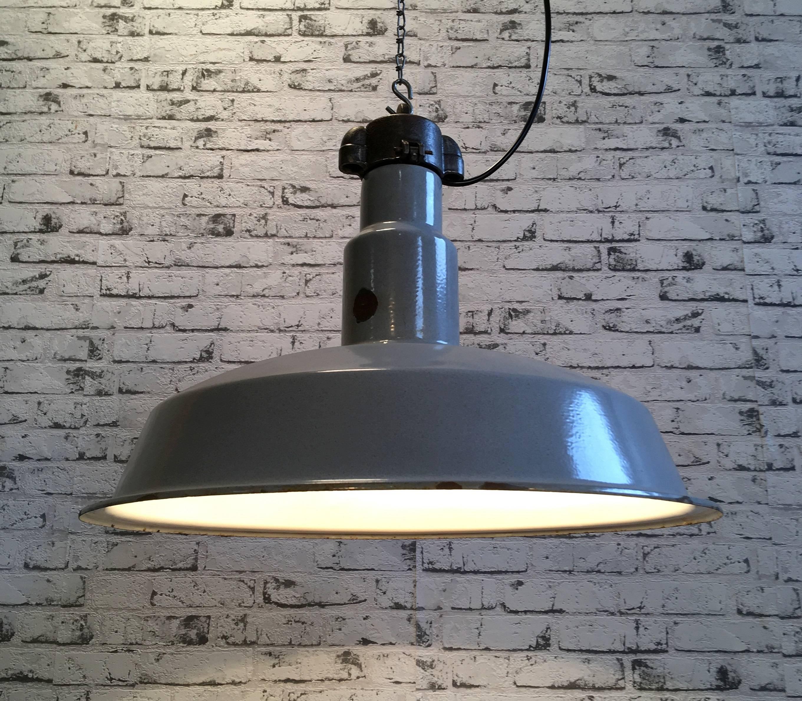 Bauhaus Midcentury Industrial Grey Enameled Factory Lamp