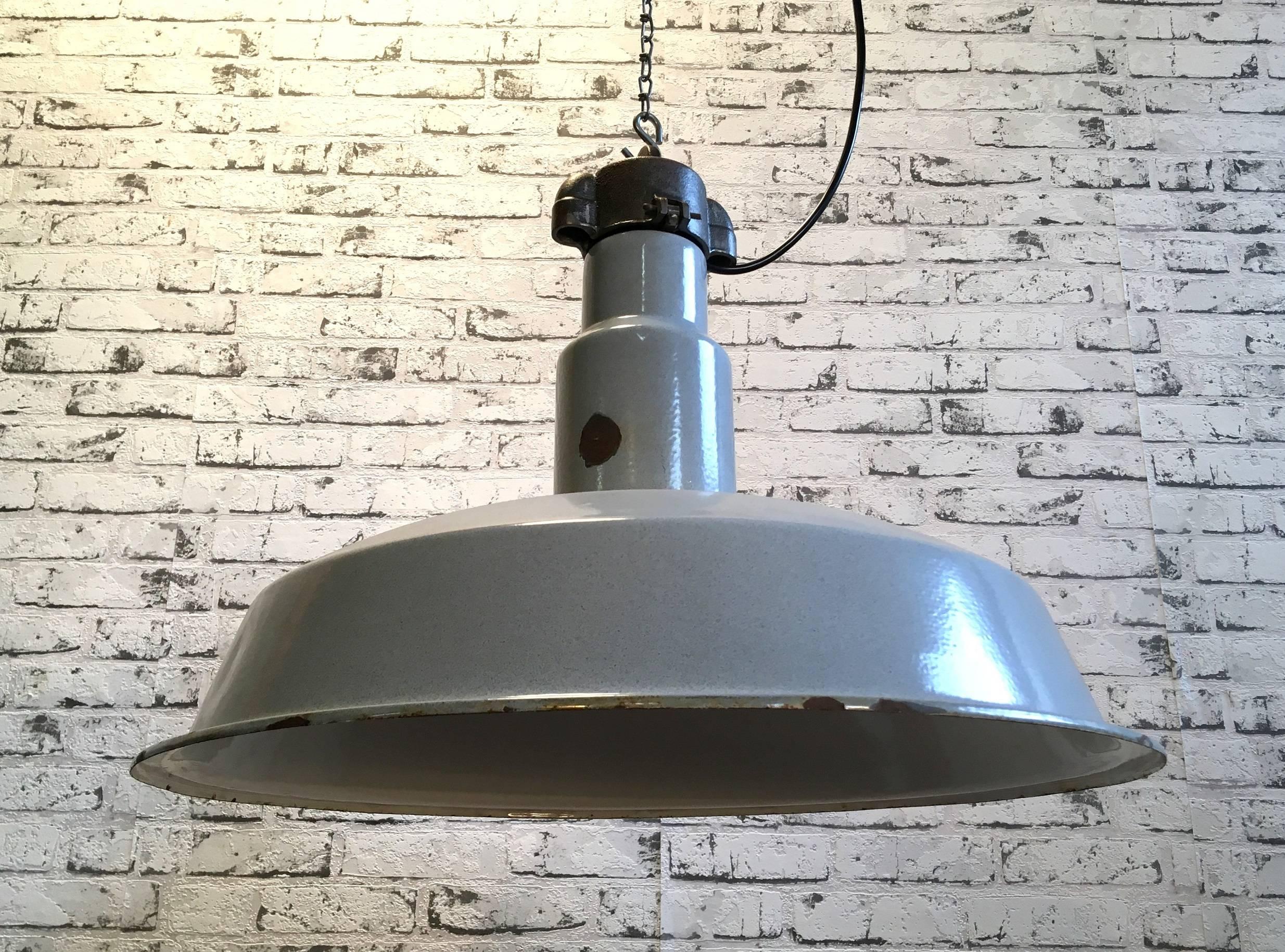 Mid-20th Century Midcentury Industrial Grey Enameled Factory Lamp