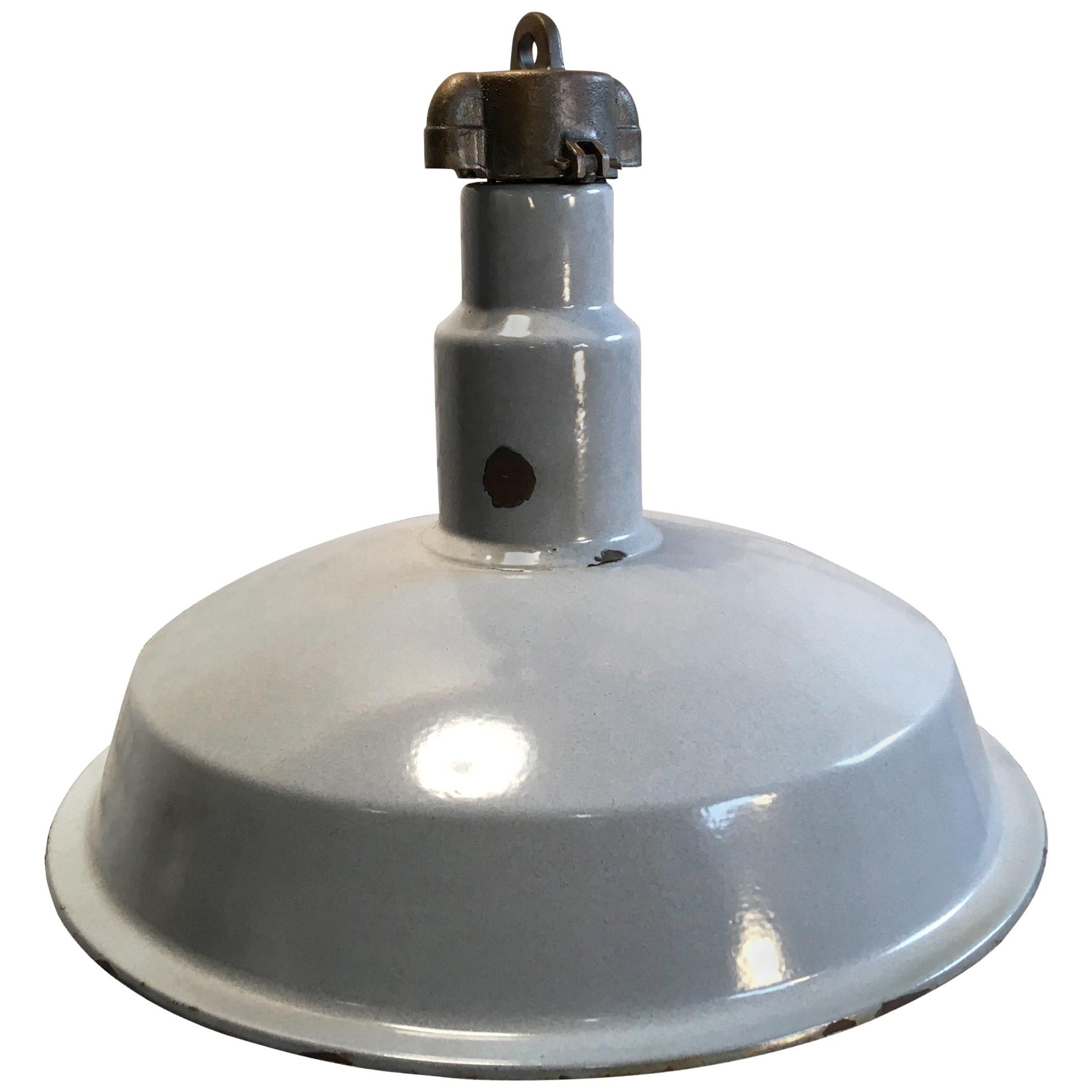 Midcentury Industrial Grey Enameled Factory Lamp