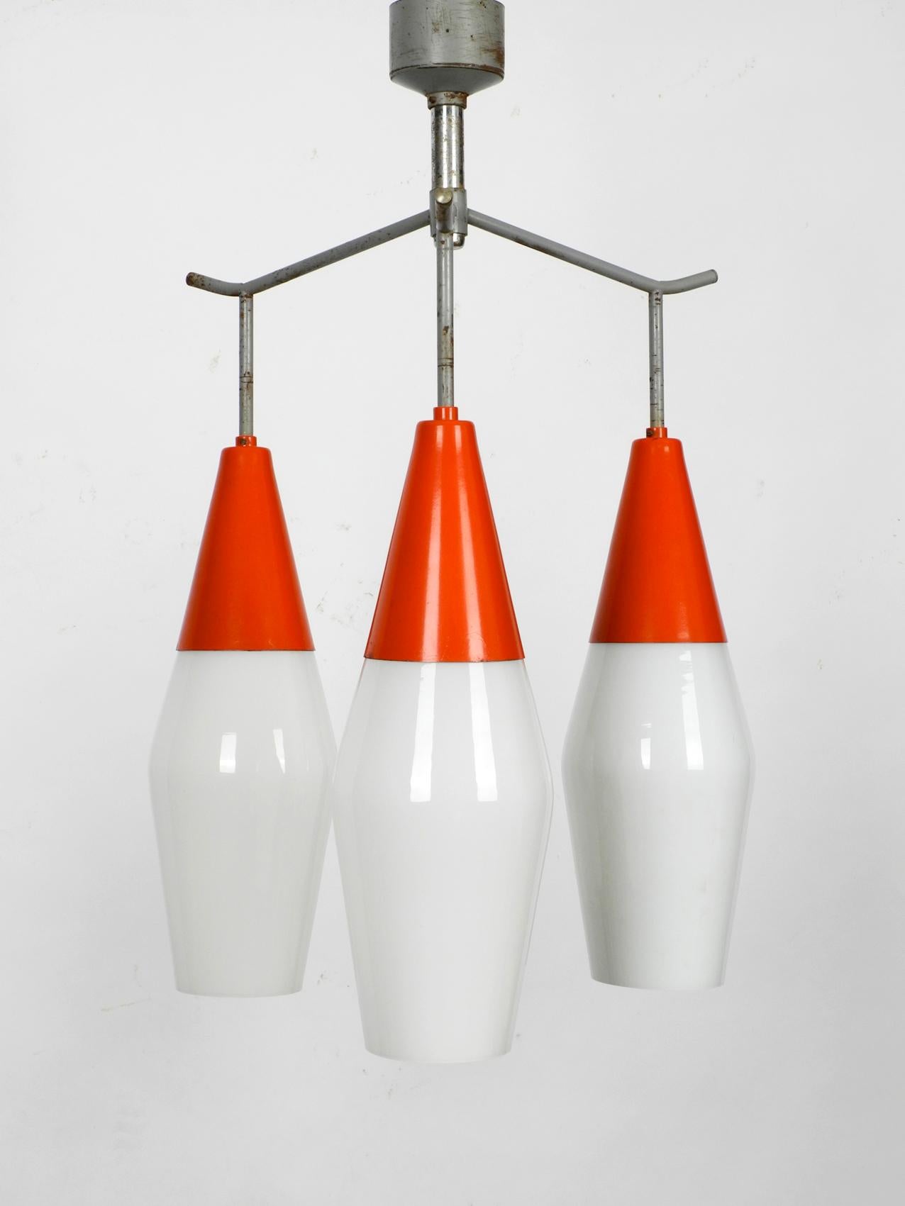 Midcentury Industrial Metal and Glass Ceiling Light by Josef Hurka for Napako In Good Condition For Sale In München, DE