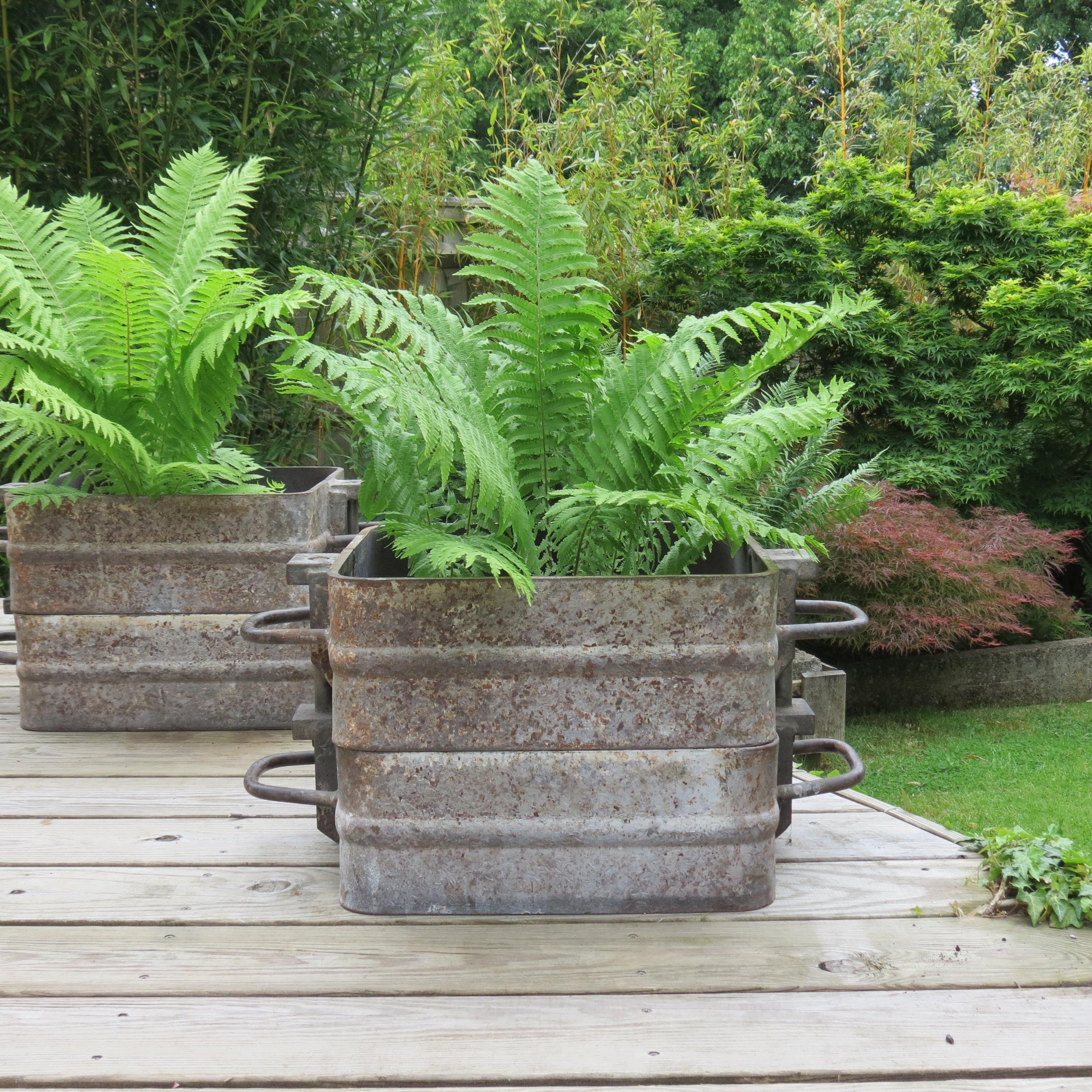 Mid-Century Industrial Metal Sand Casting Flask Large Garden Planters.H, 1960s 3
