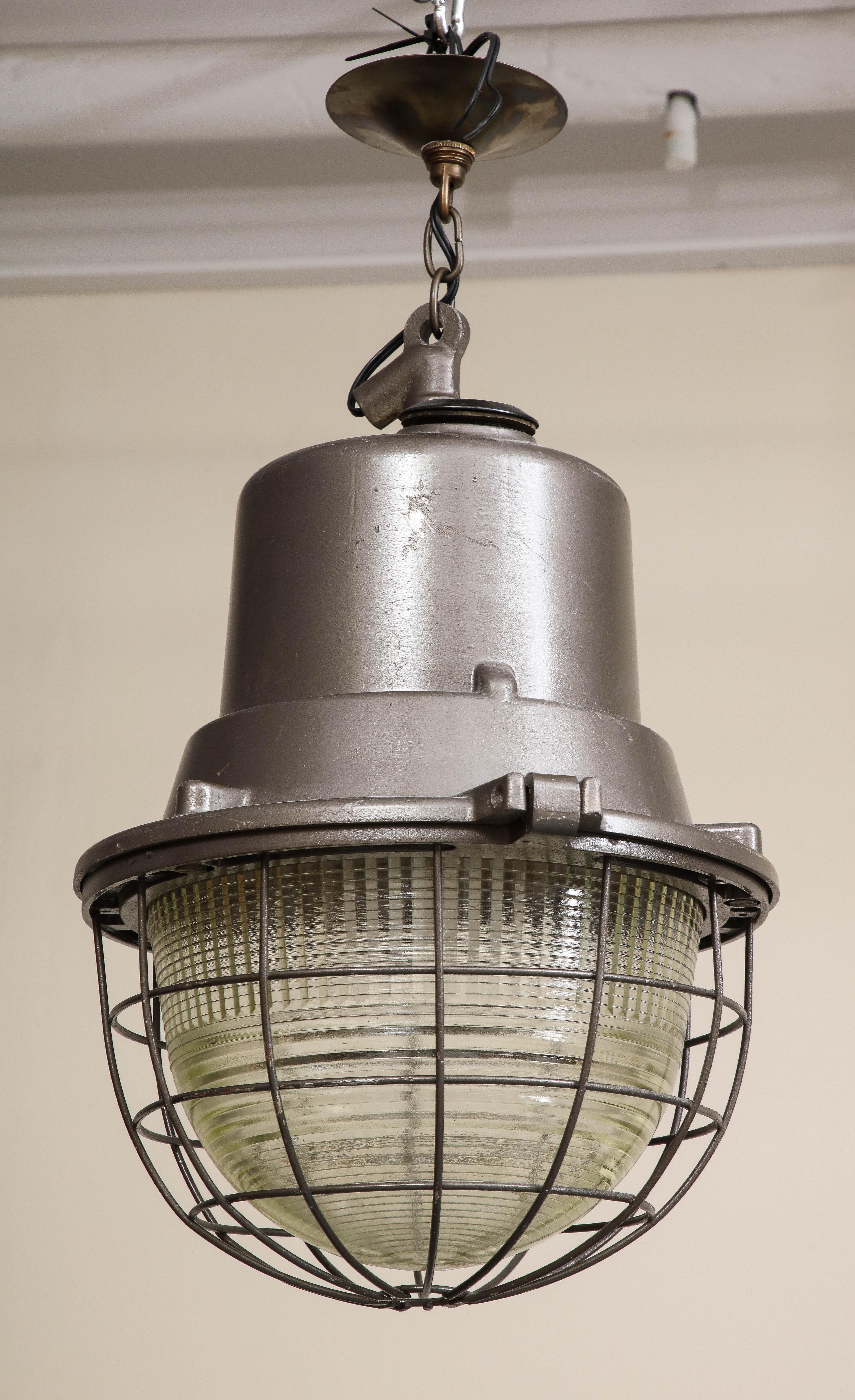 Industrial Pendant Light with Original Glass, c. 1940 For Sale 6