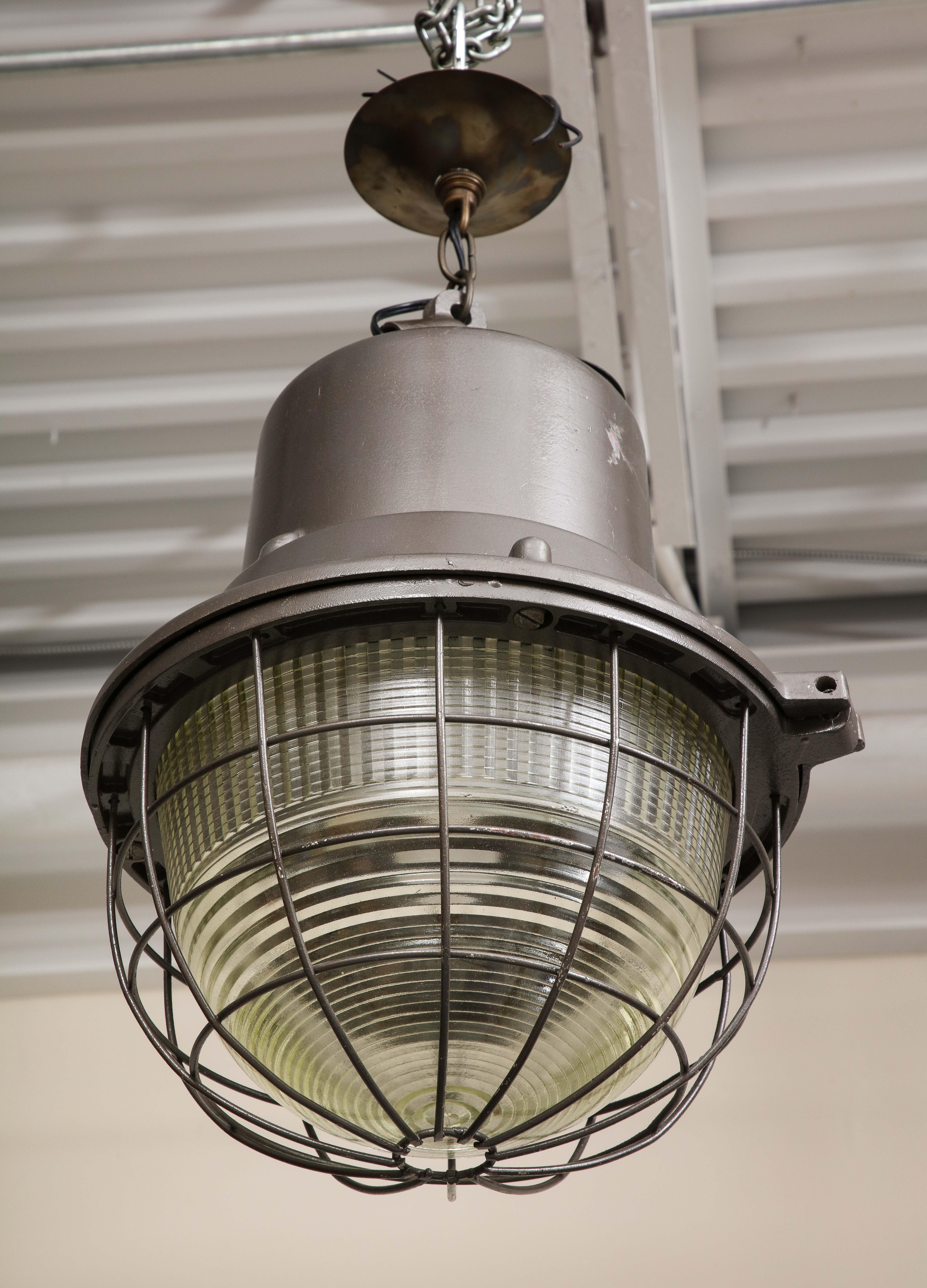 Industrial Pendant Light with Original Glass, c. 1940 For Sale 9
