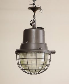 Industrial Pendant Light with Original Glass, c. 1940