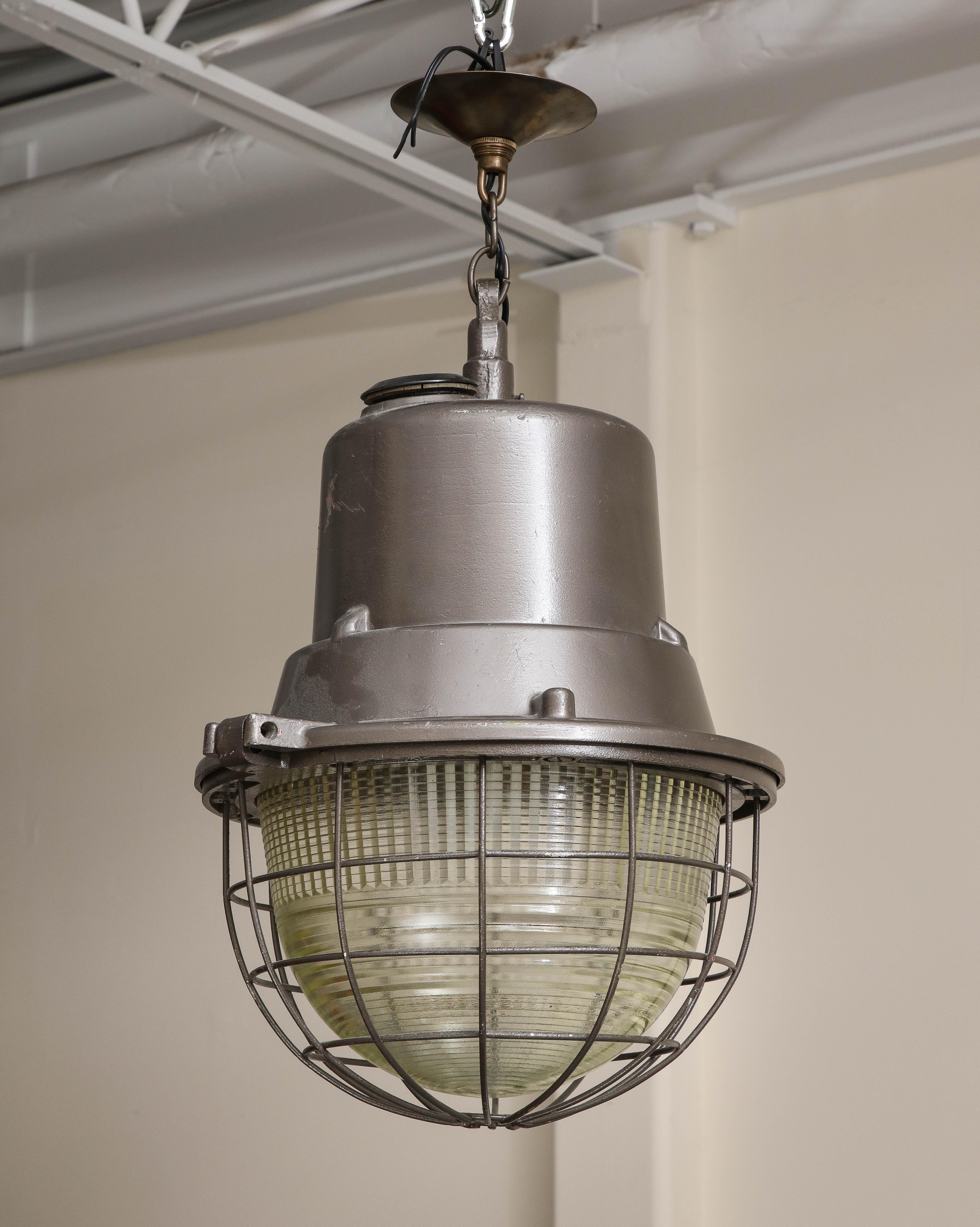 Industrial Pendant Light with Original Glass, c. 1940 For Sale 1