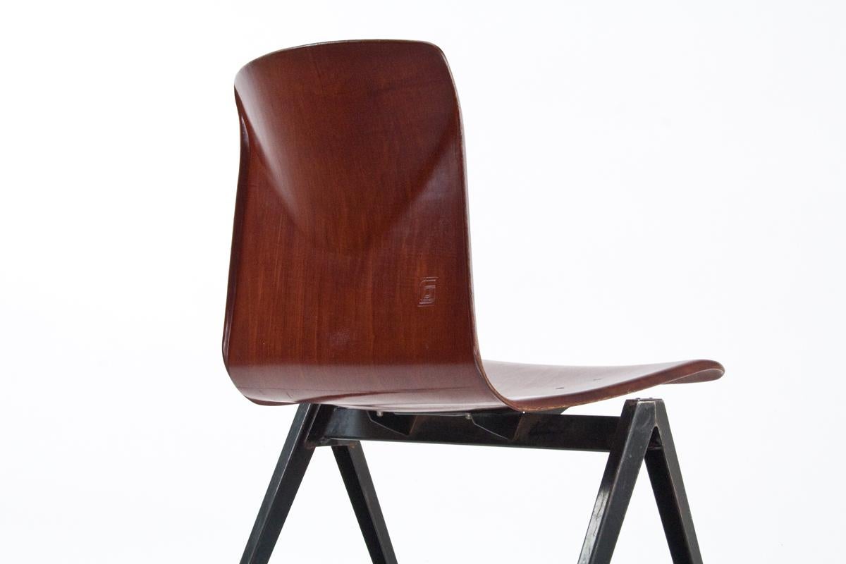 Mid-Century Modern Midcentury Industrial School Chair in Brown Plywood S22 by Galvanitas, 1960s