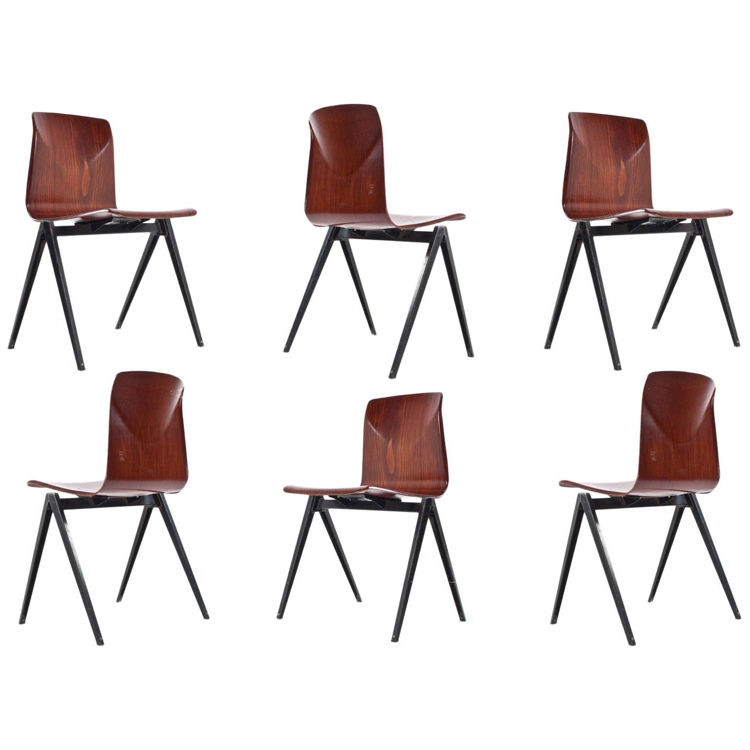 Midcentury Industrial School Chair in Brown Plywood S22 by Galvanitas, 1960s