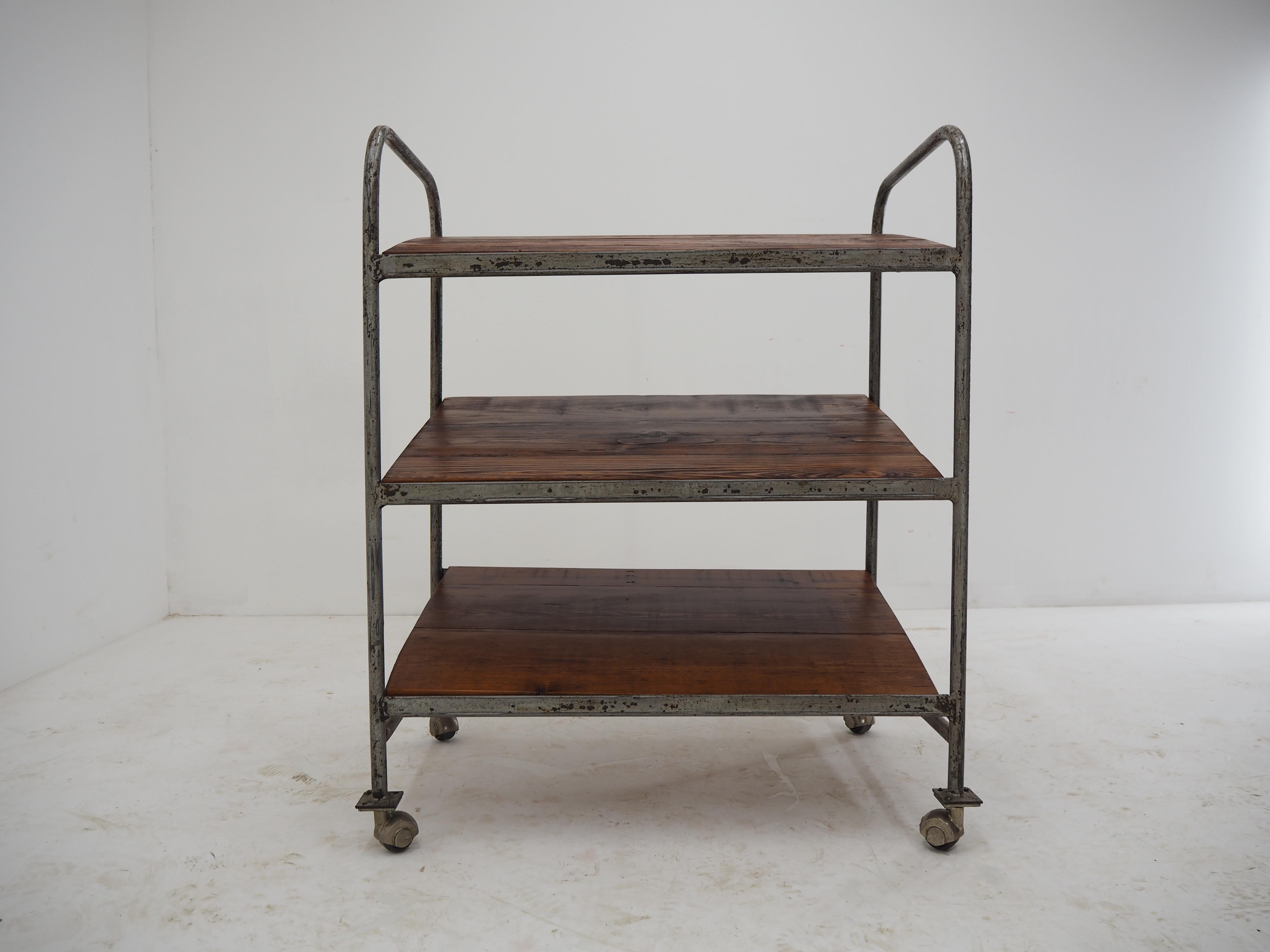 Midcentury Industrial Shelves, Trolley In Good Condition For Sale In Praha, CZ