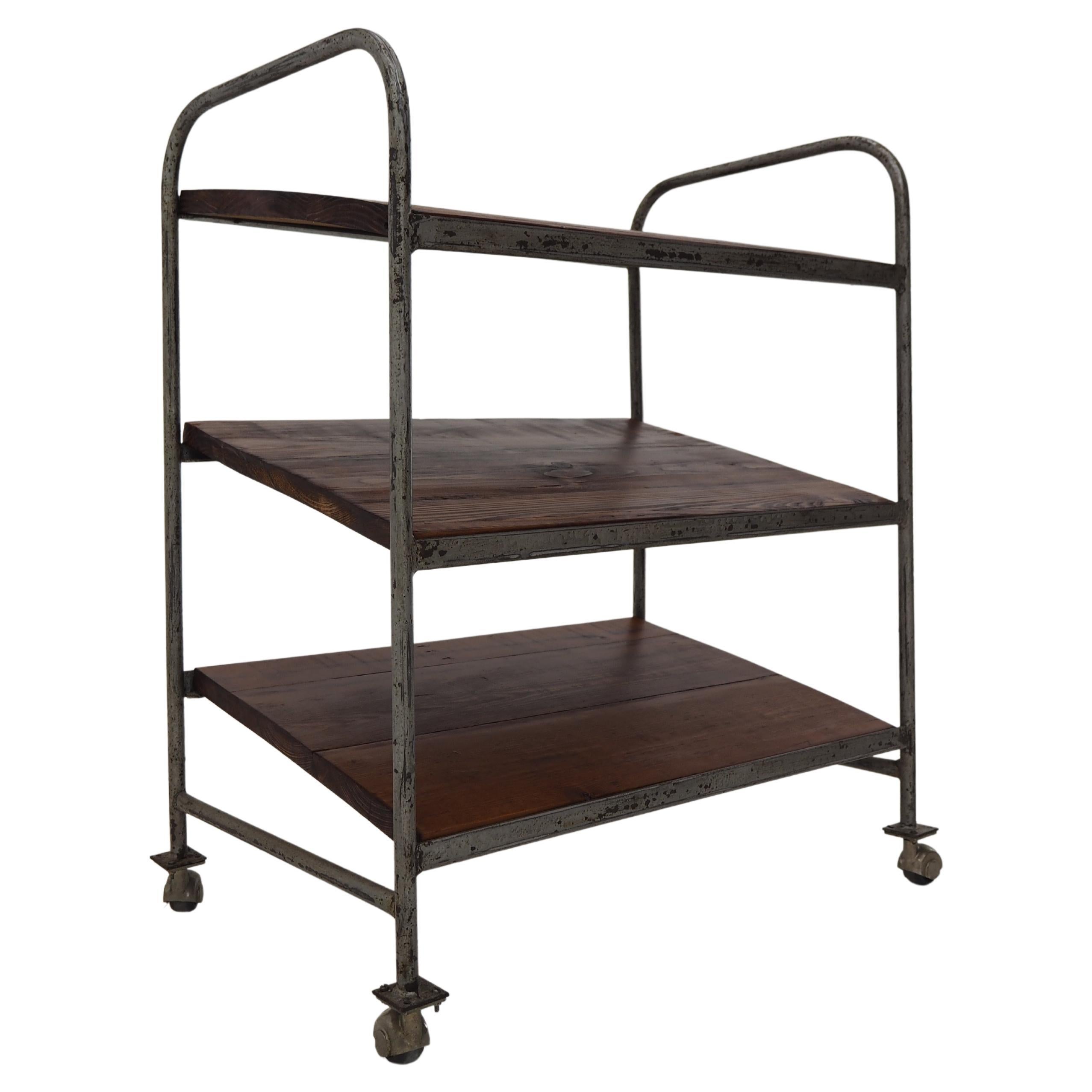 Midcentury Industrial Shelves, Trolley For Sale