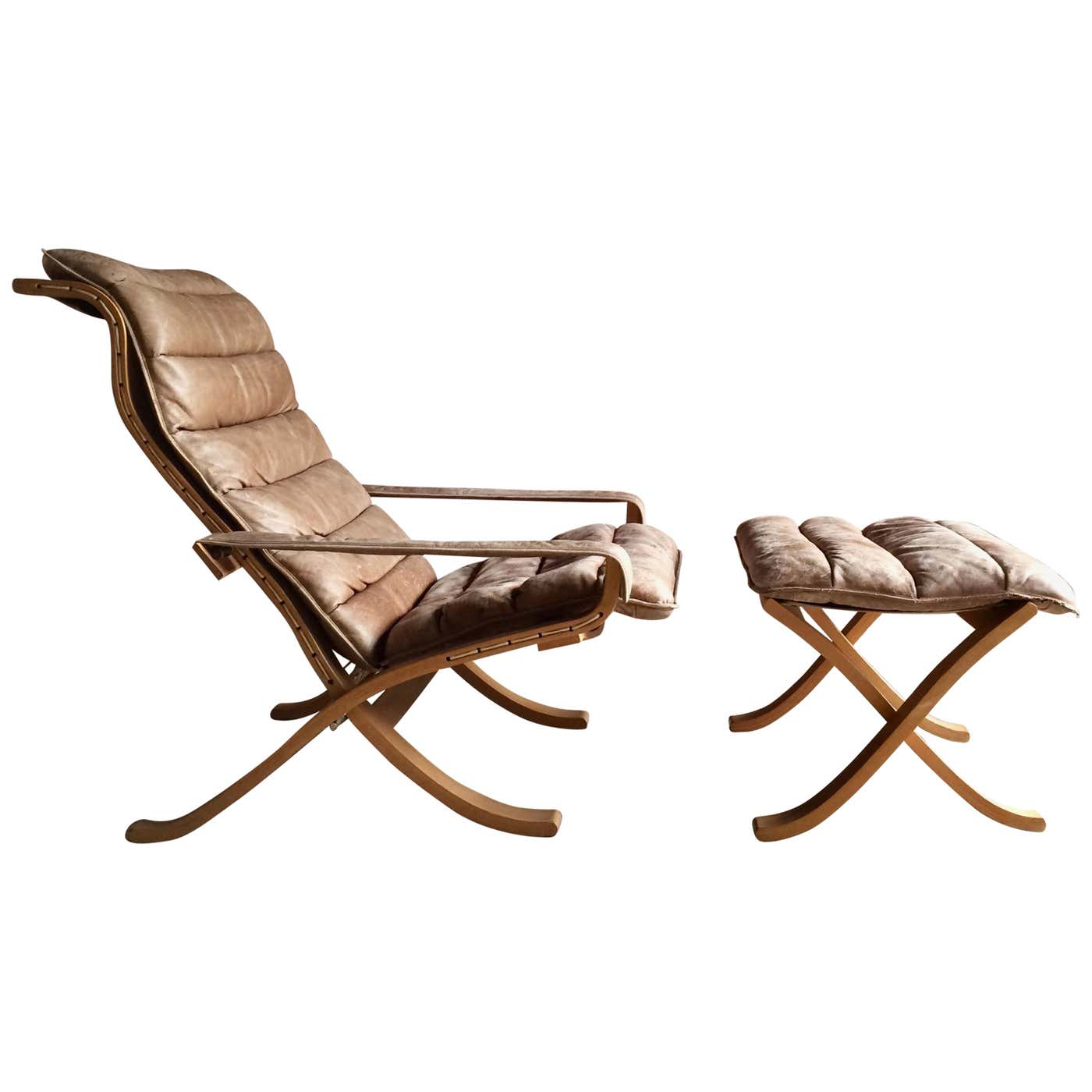 Midcentury Ingmar Relling Westnofa Flex Lounge and Footstool Leather ...