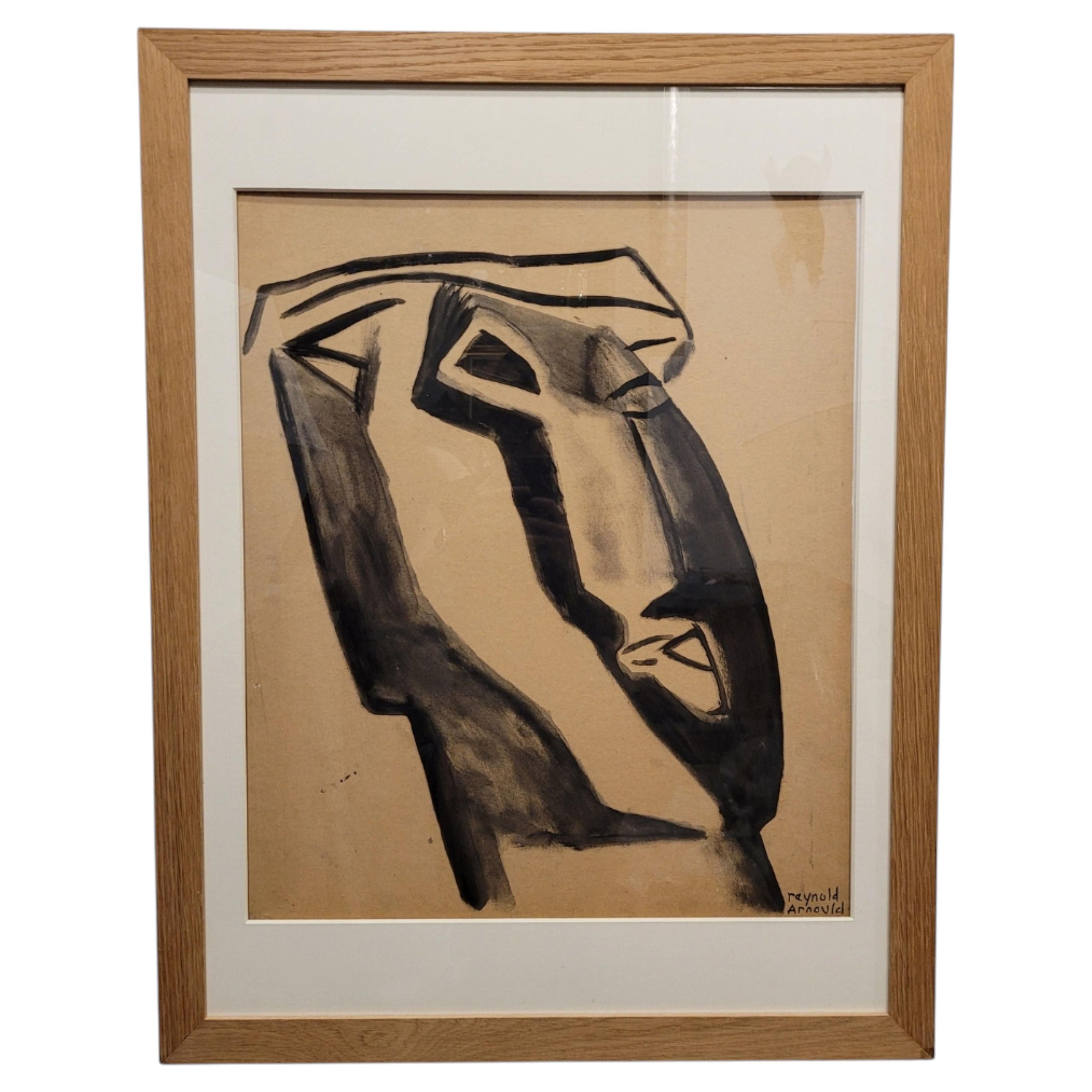 Midcentury Ink on Paper, by French artist Reynold H. Arnould