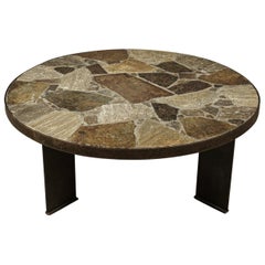 Midcentury Inlaid Stone and Iron Coffee Table from Netherlands, circa 1970