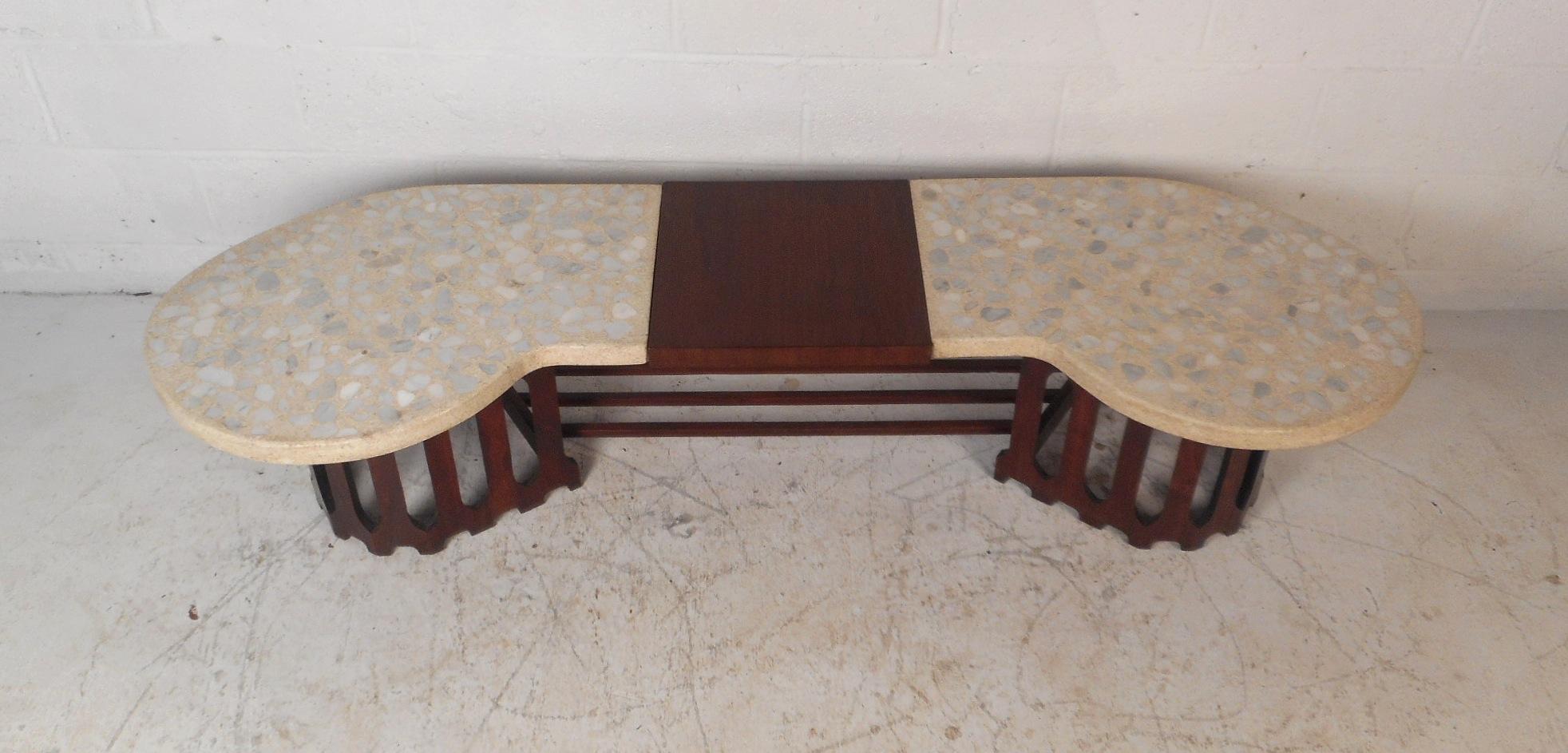 Mid-Century Modern Midcentury Inlaid Stone and Walnut Top Coffee Table