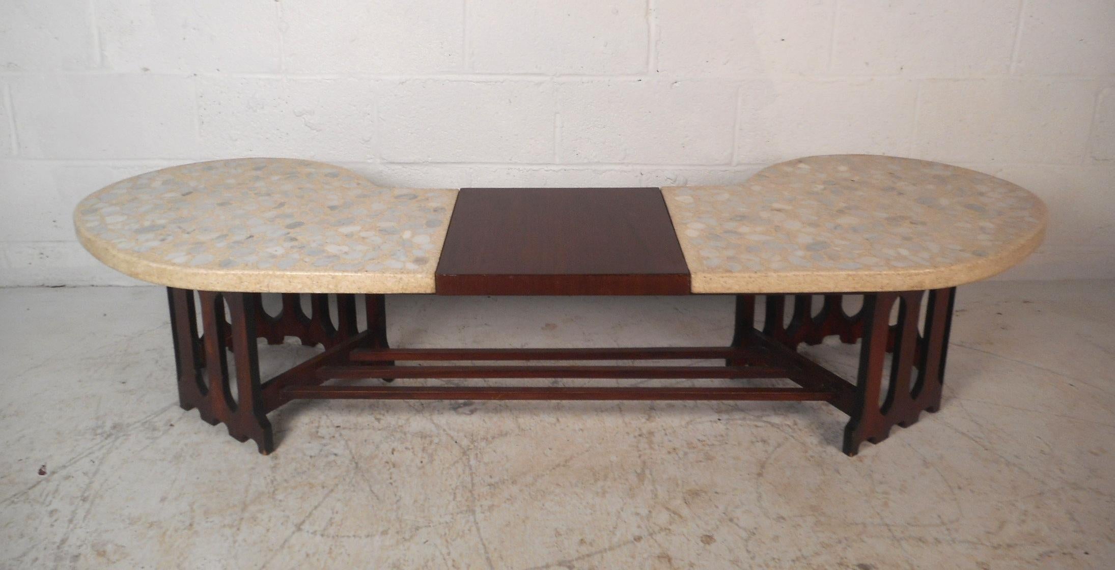 Midcentury Inlaid Stone and Walnut Top Coffee Table In Good Condition In Brooklyn, NY