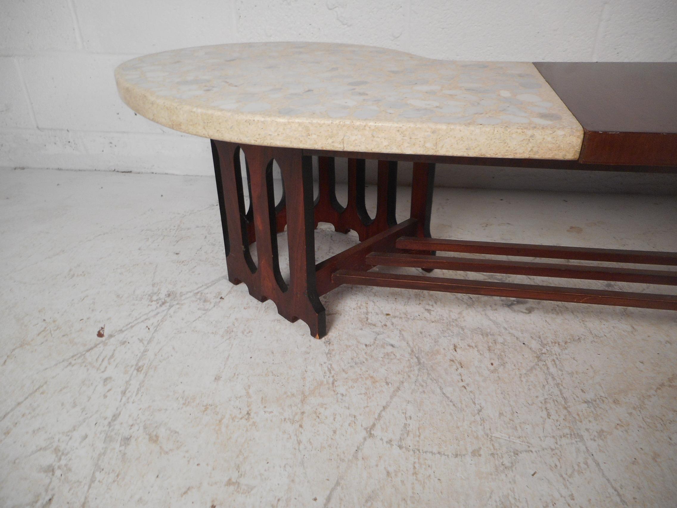 Late 20th Century Midcentury Inlaid Stone and Walnut Top Coffee Table