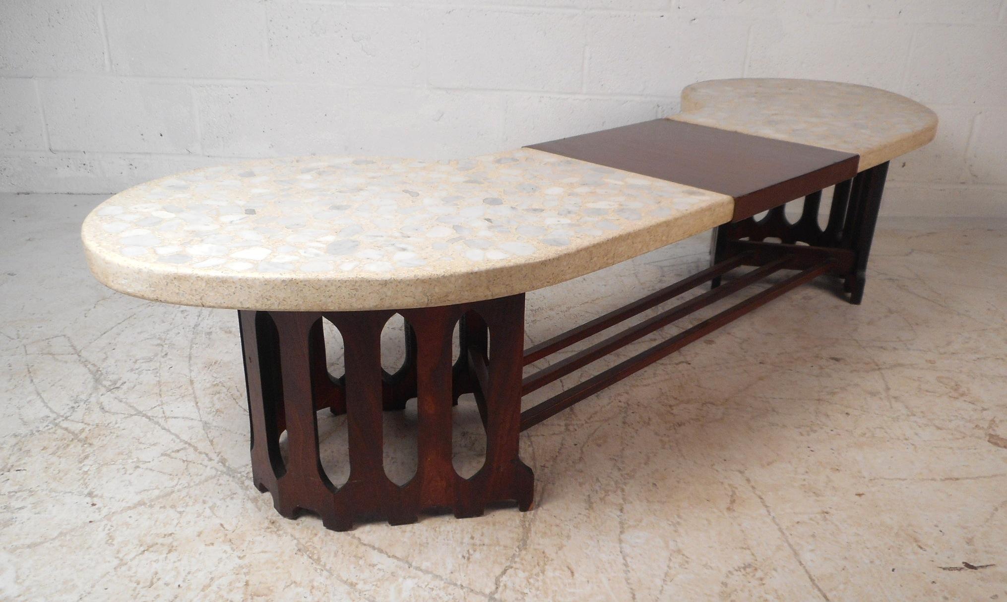 Midcentury Inlaid Stone and Walnut Top Coffee Table 1