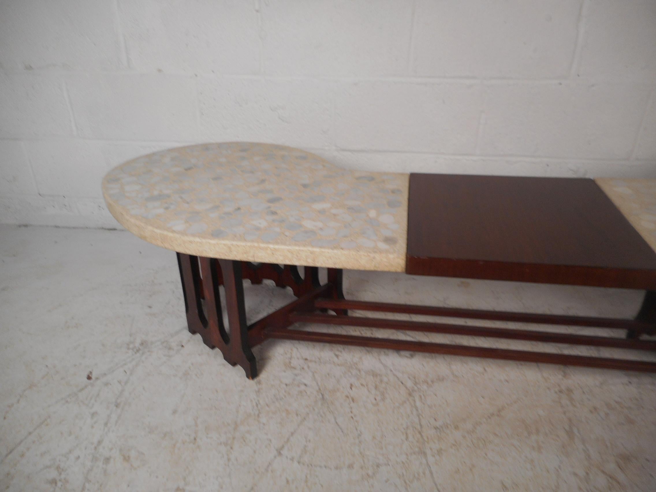 Midcentury Inlaid Stone and Walnut Top Coffee Table 2