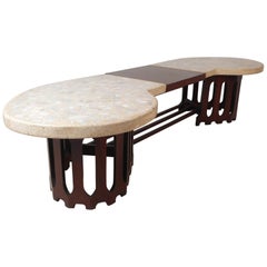 Midcentury Inlaid Stone and Walnut Top Coffee Table