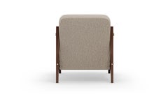Poltrona Ticol di ispirazione midcentury in tessuto beige e struttura in noce