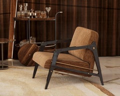 Midcentury-Inspired Ticol Armchair in Orange Fabric and Black Frame