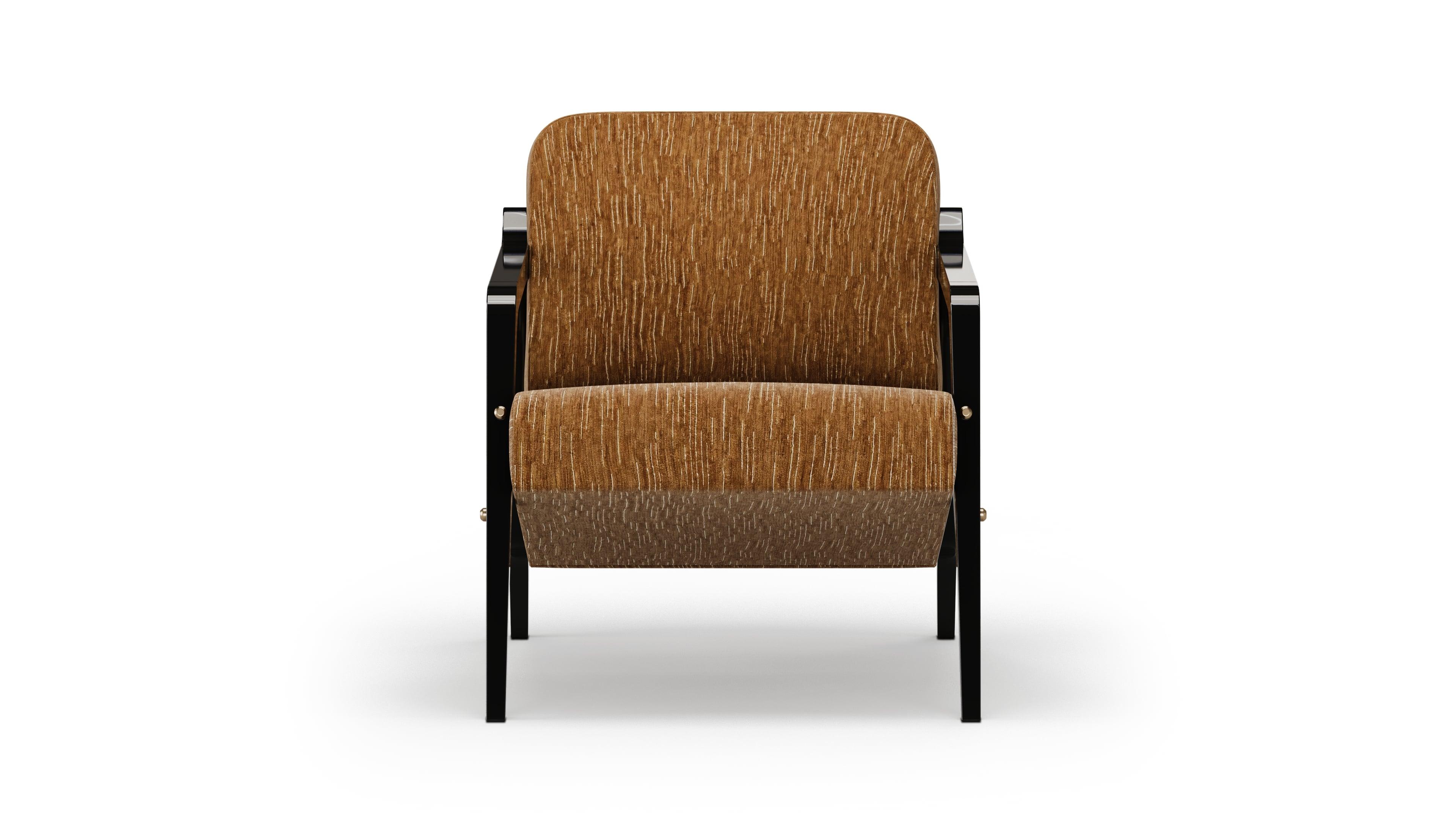 Portuguese Midcentury-Inspired Ticol Armchair in Orange Fabric and Black Frame For Sale