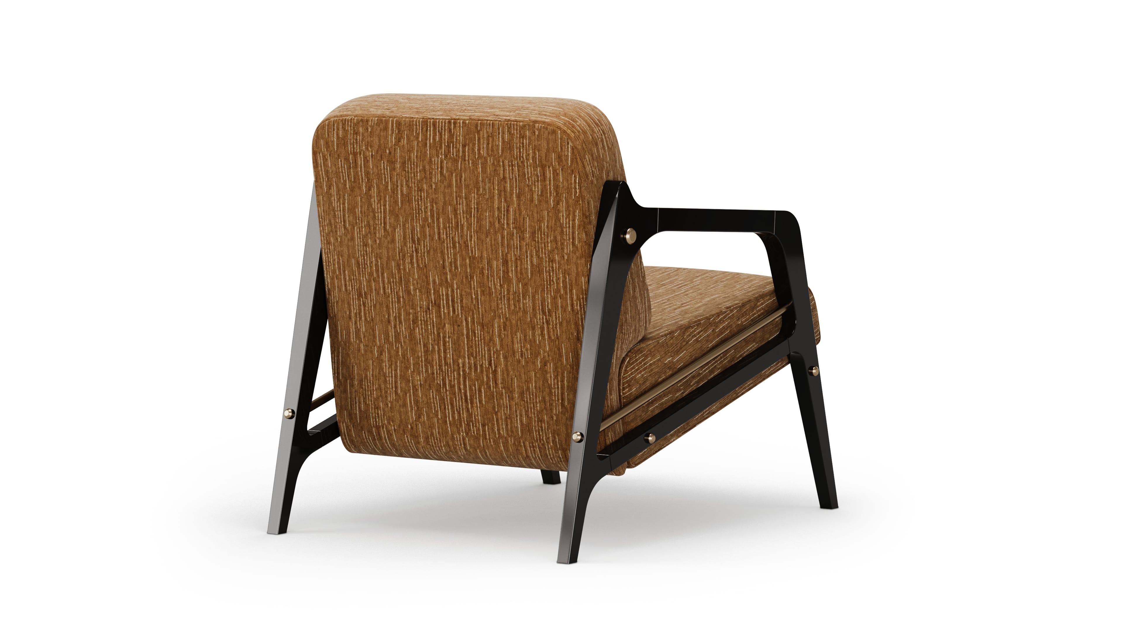 Midcentury-Inspired Ticol Armchair in Orange Fabric and Black Frame In New Condition For Sale In Freamunde, PT