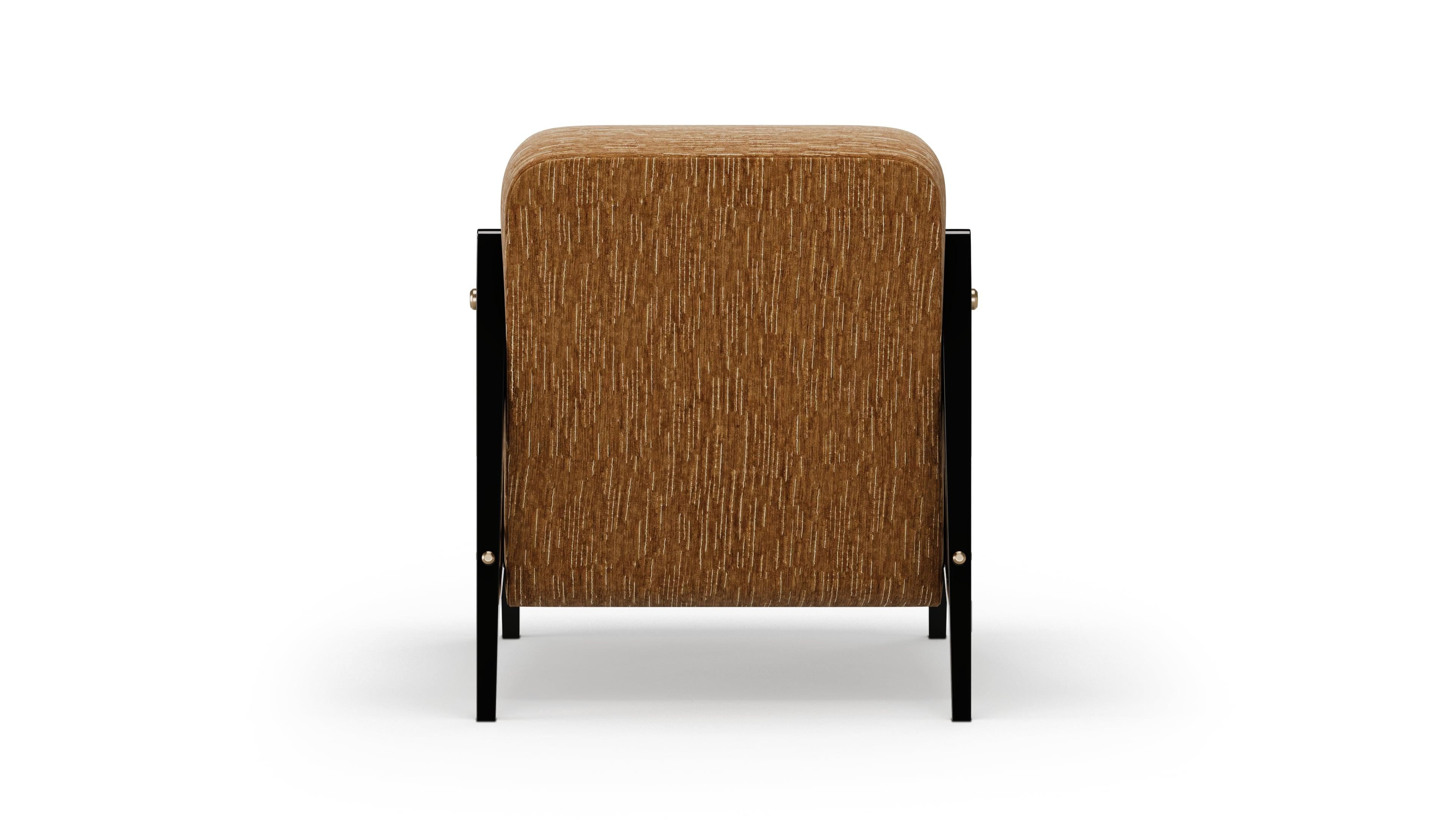 Contemporary Midcentury-Inspired Ticol Armchair in Orange Fabric and Black Frame For Sale