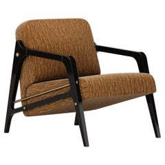 Midcentury-Inspired Ticol Armchair in Orange Fabric and Black Frame