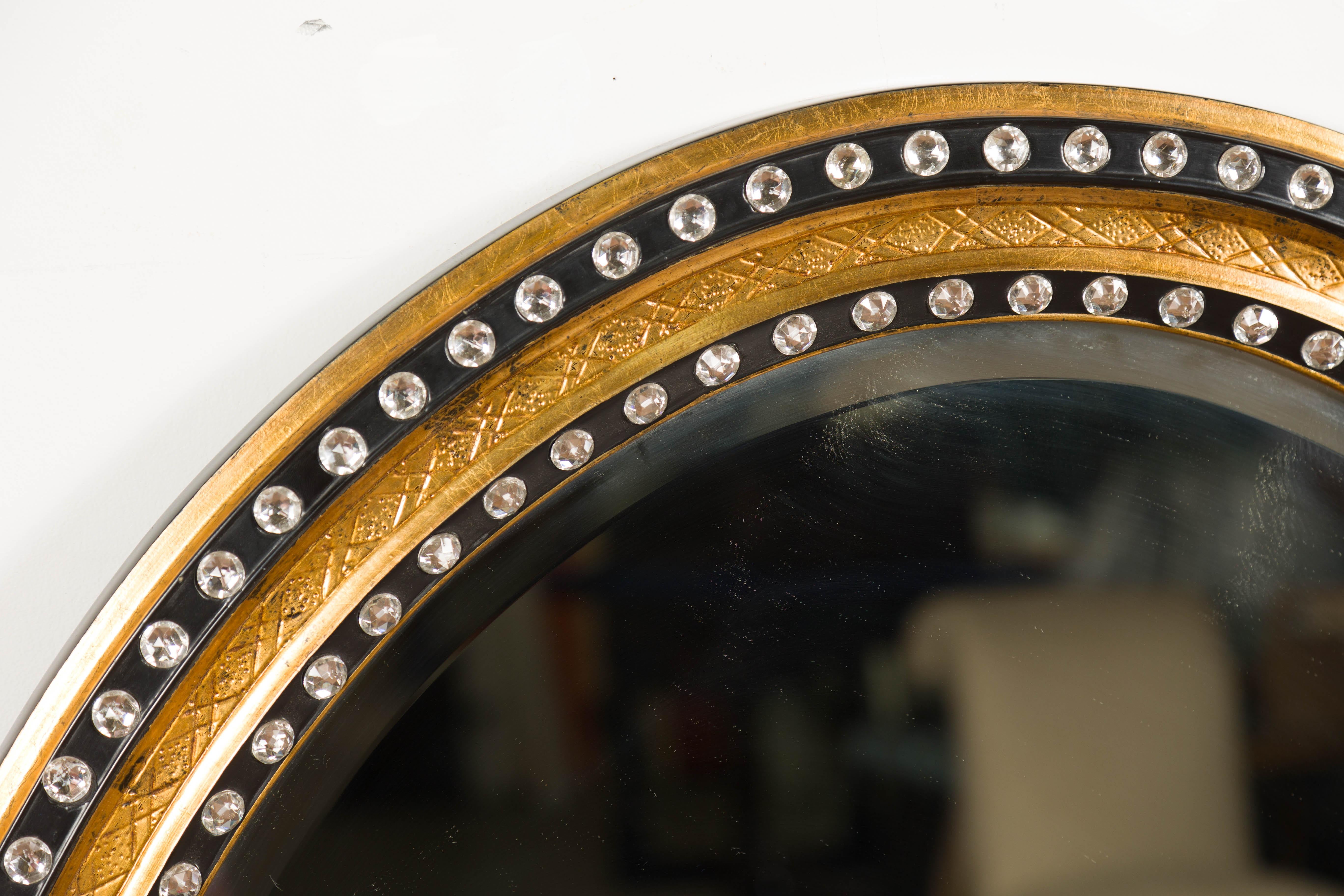 Midcentury Irish Oval Gold and Black Mirror with Diamanté Décor For Sale 7