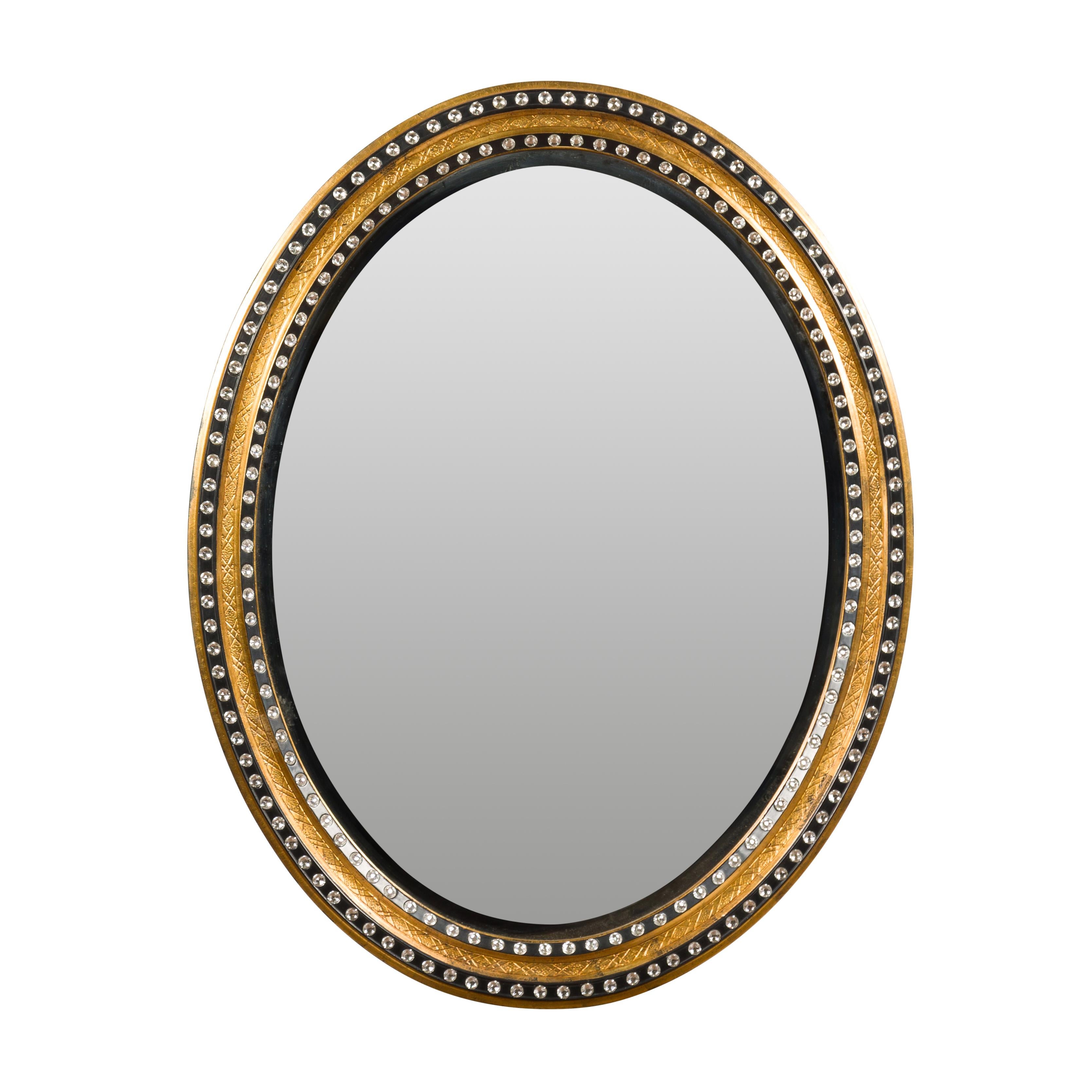 Midcentury Irish Oval Gold and Black Mirror with Diamanté Décor For Sale 11