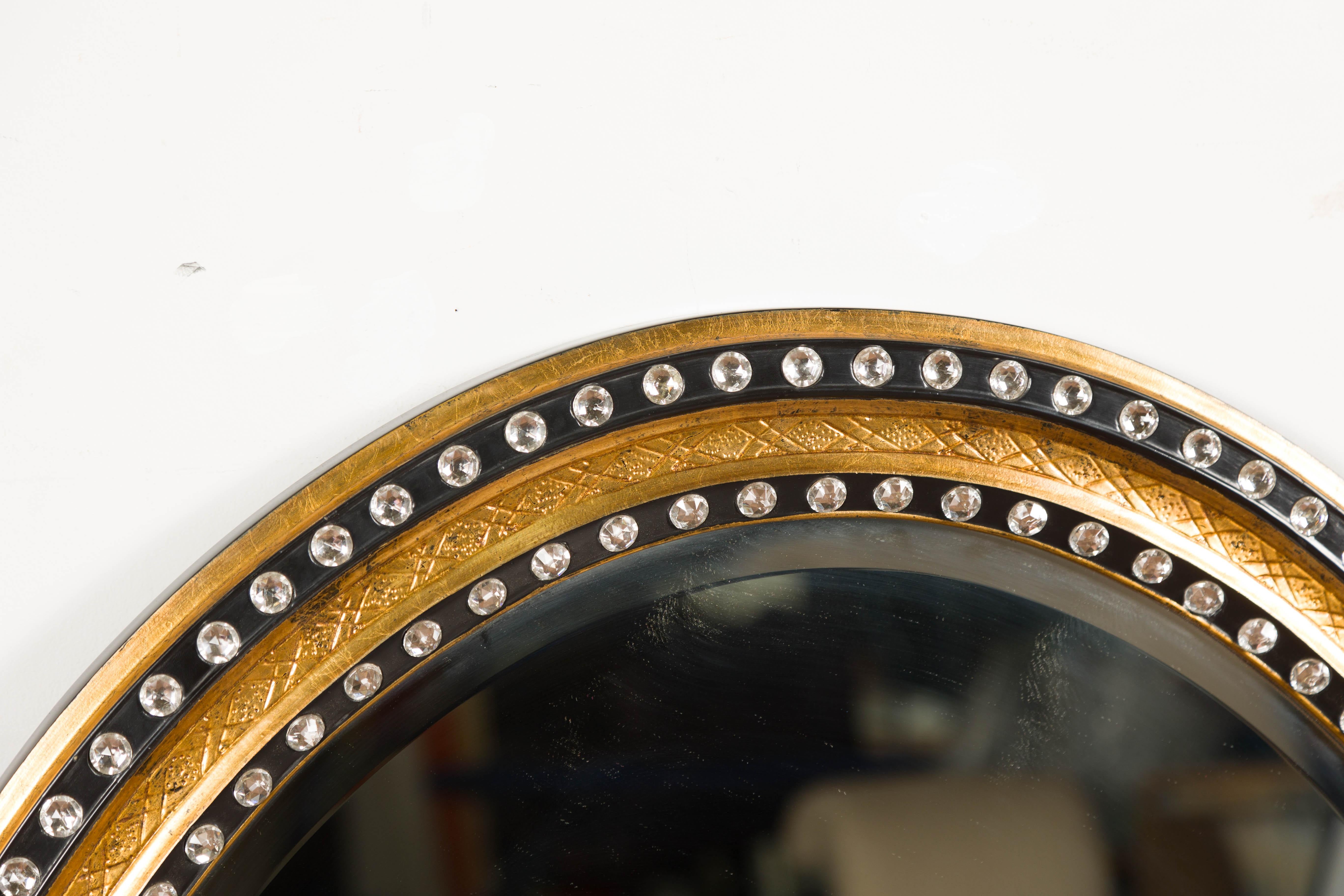 Midcentury Irish Oval Gold and Black Mirror with Diamanté Décor For Sale 2