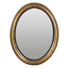 Midcentury Irish Oval Gold and Black Mirror with Diamanté Décor