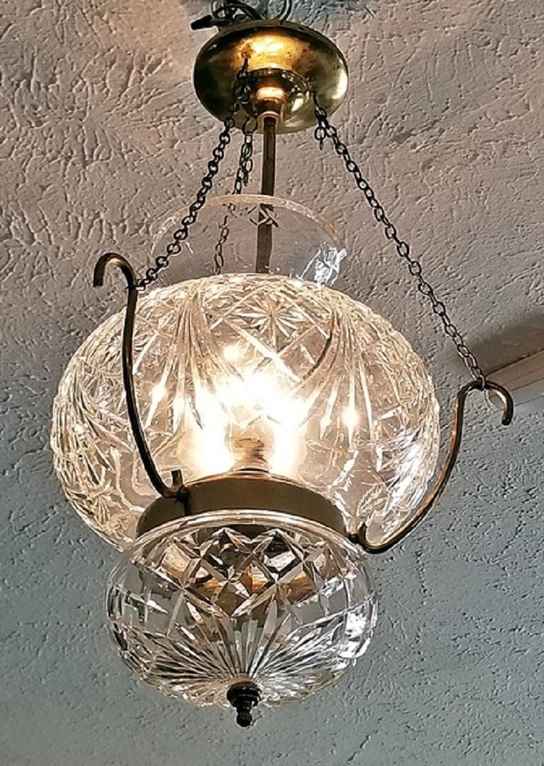 Beautiful midcentury Irish Waterford crystal baluster shaped ceiling chandelier. Fully marked.
Irish made, circa 1960.

Large crystal vase style with bulbous crystal base.

The chandelier is in 2 parts, the top section is one solid piece of