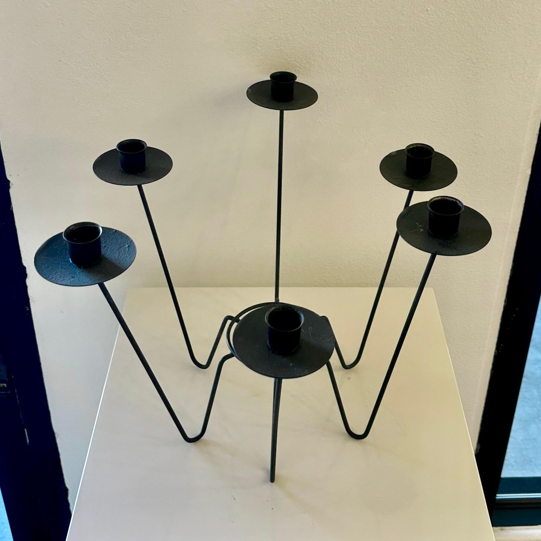 American Midcentury Iron 6 Candle Candelabra, ca 1950s For Sale