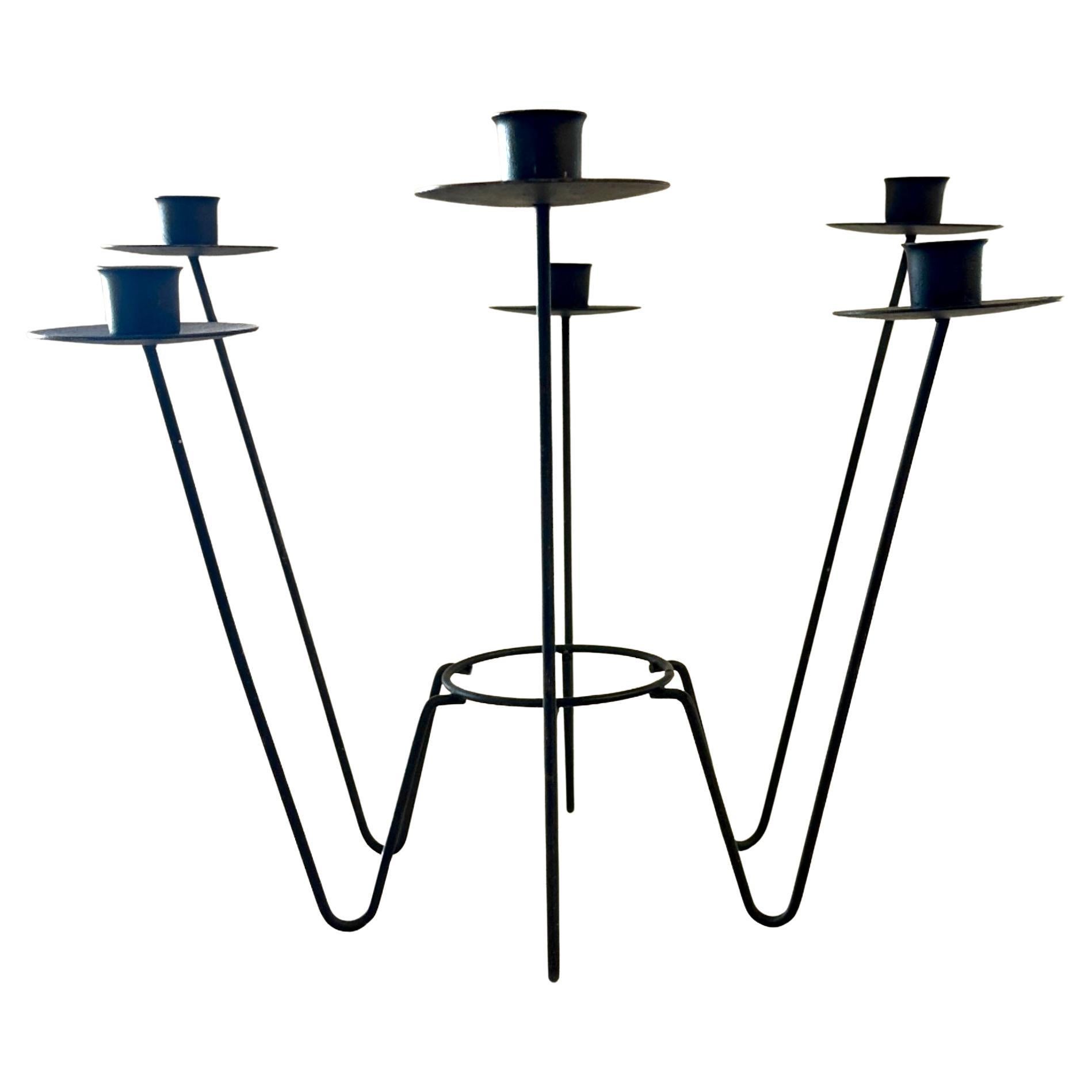 Midcentury Iron 6 Candle Candelabra, ca 1950s